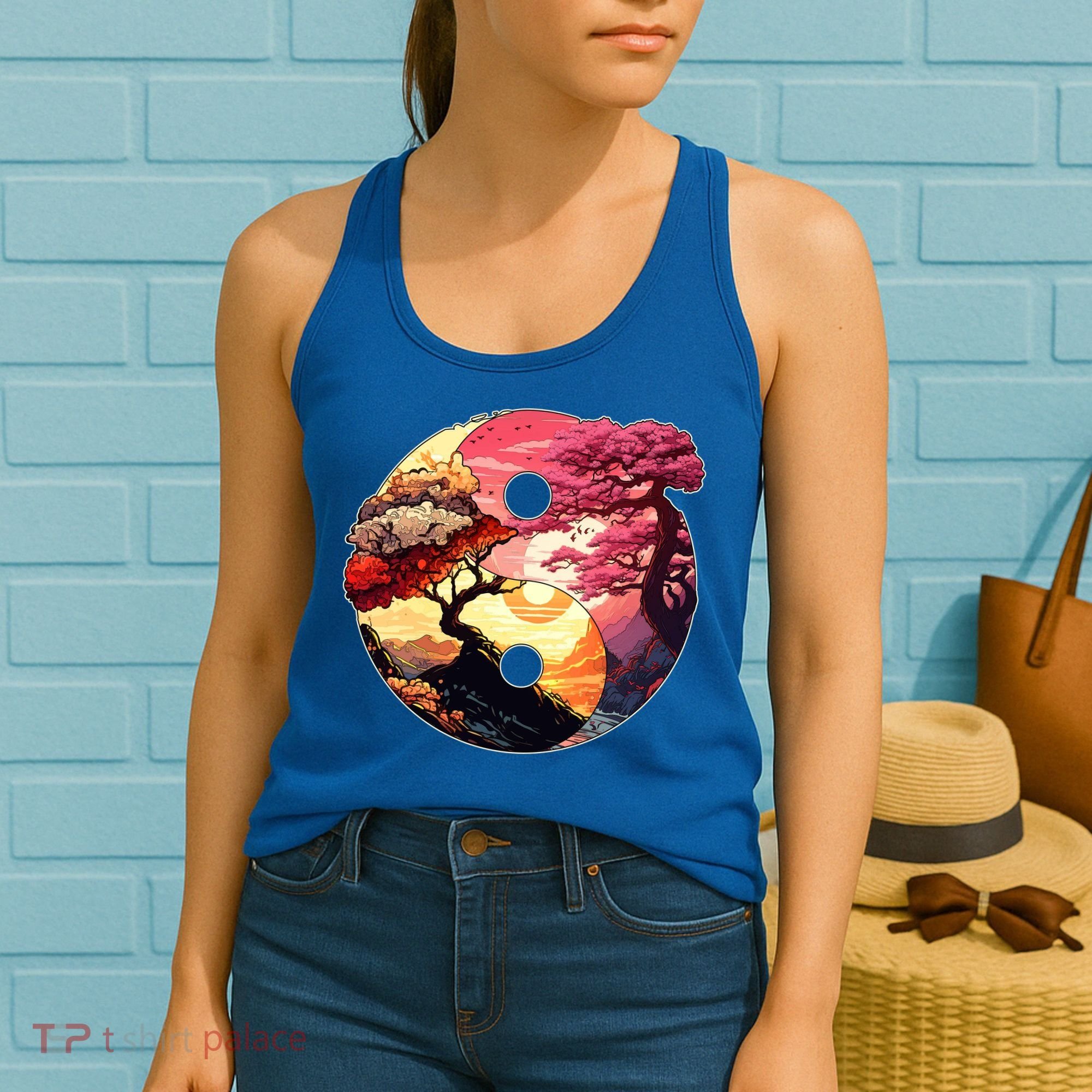 Yin And Yang Japanese Bonsai Trees Seasons Fall Spring Women's Tank Top