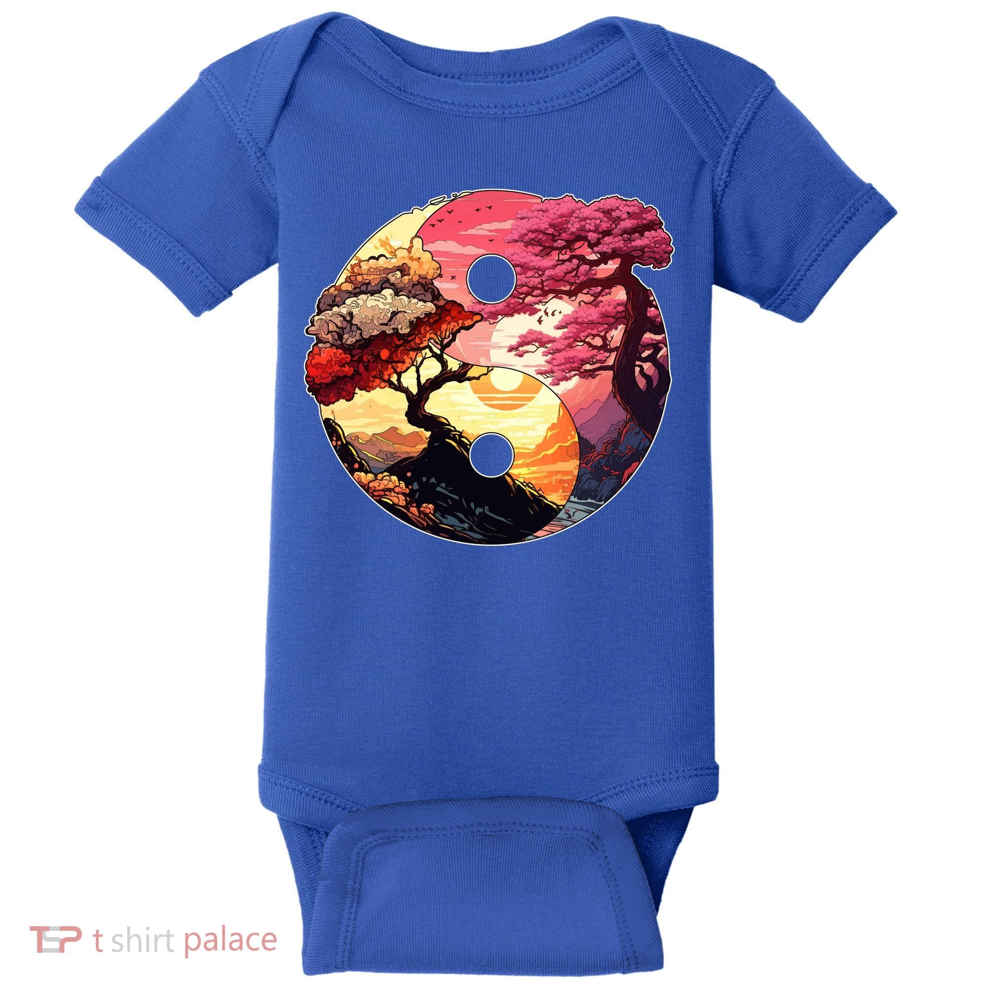 Yin And Yang Japanese Bonsai Trees Seasons Fall Spring Baby Bodysuit