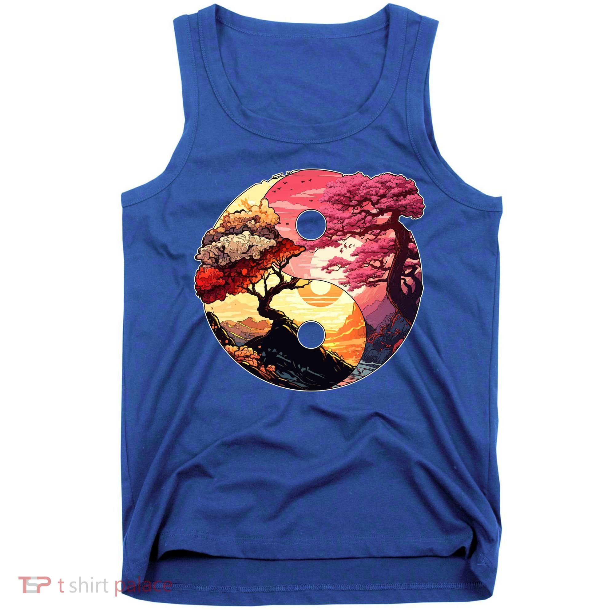 Yin And Yang Japanese Bonsai Trees Seasons Fall Spring Tank Top