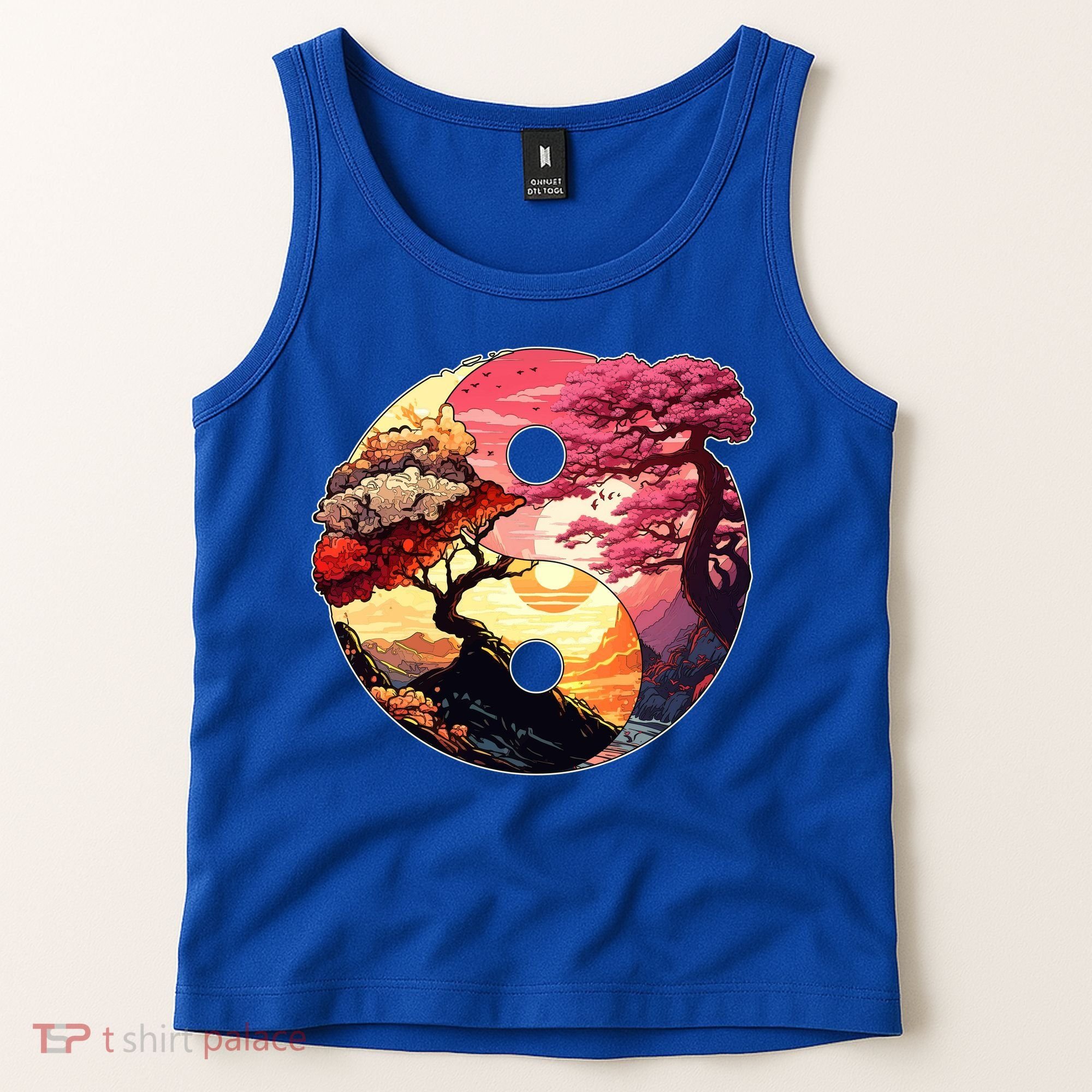 Yin And Yang Japanese Bonsai Trees Seasons Fall Spring Tank Top