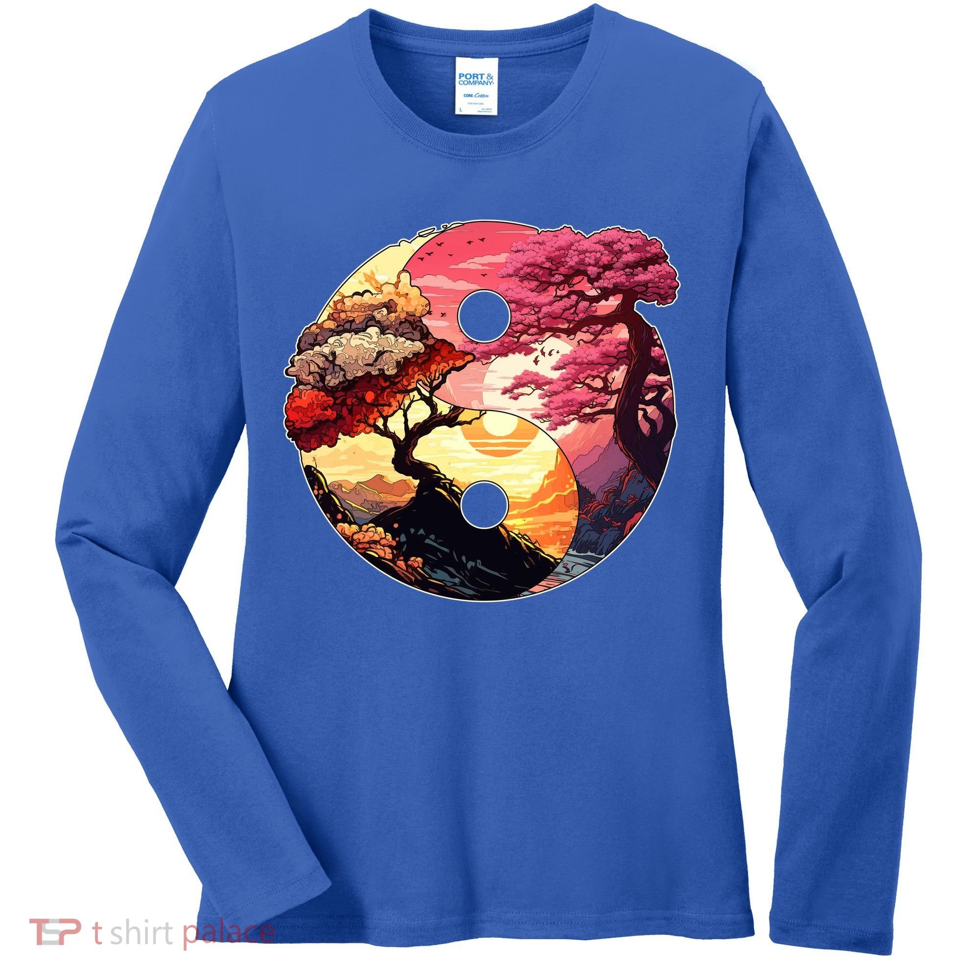 Yin And Yang Japanese Bonsai Trees Seasons Fall Spring Women's Long Sleeve Shirt