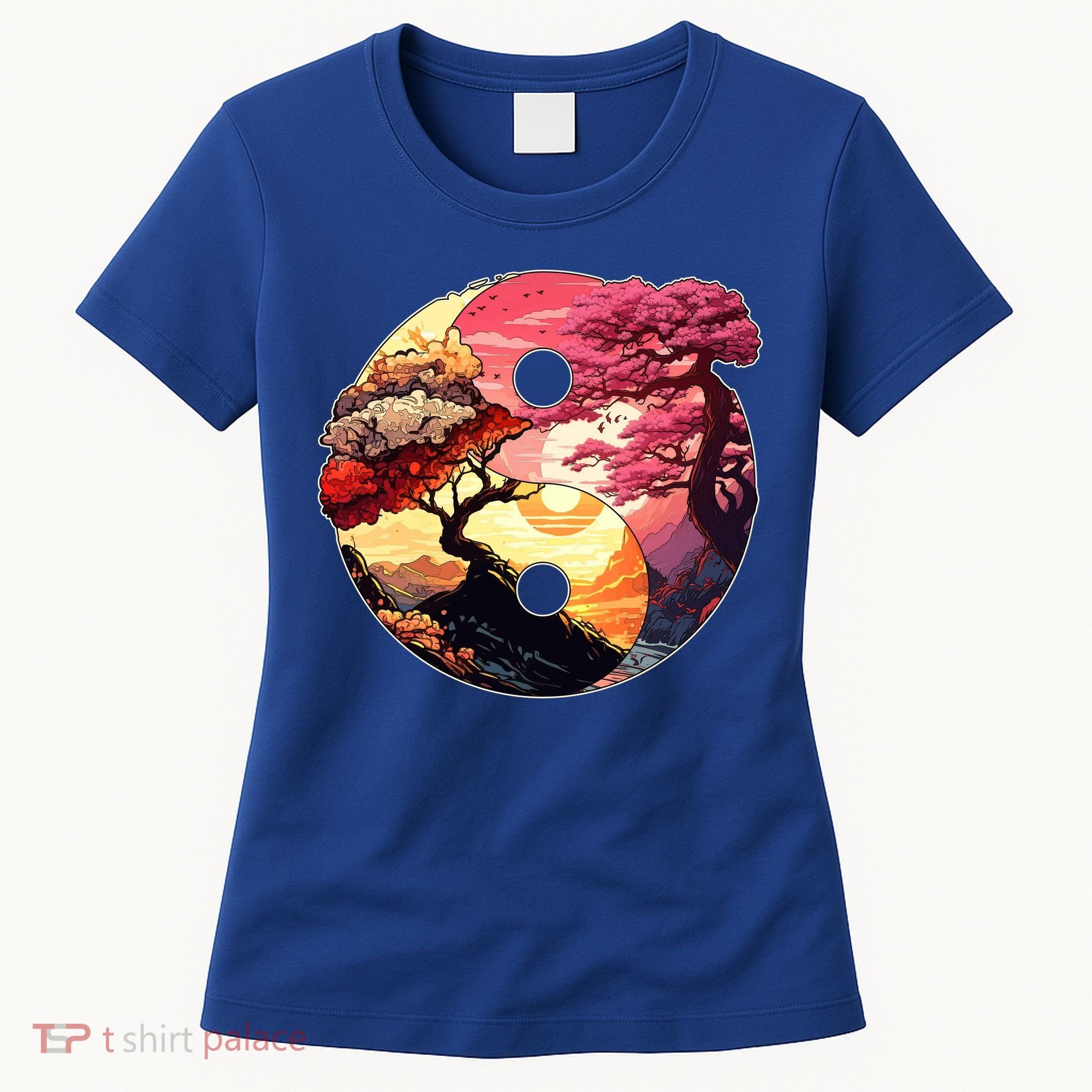 Yin And Yang Japanese Bonsai Trees Seasons Fall Spring Women's T-Shirt