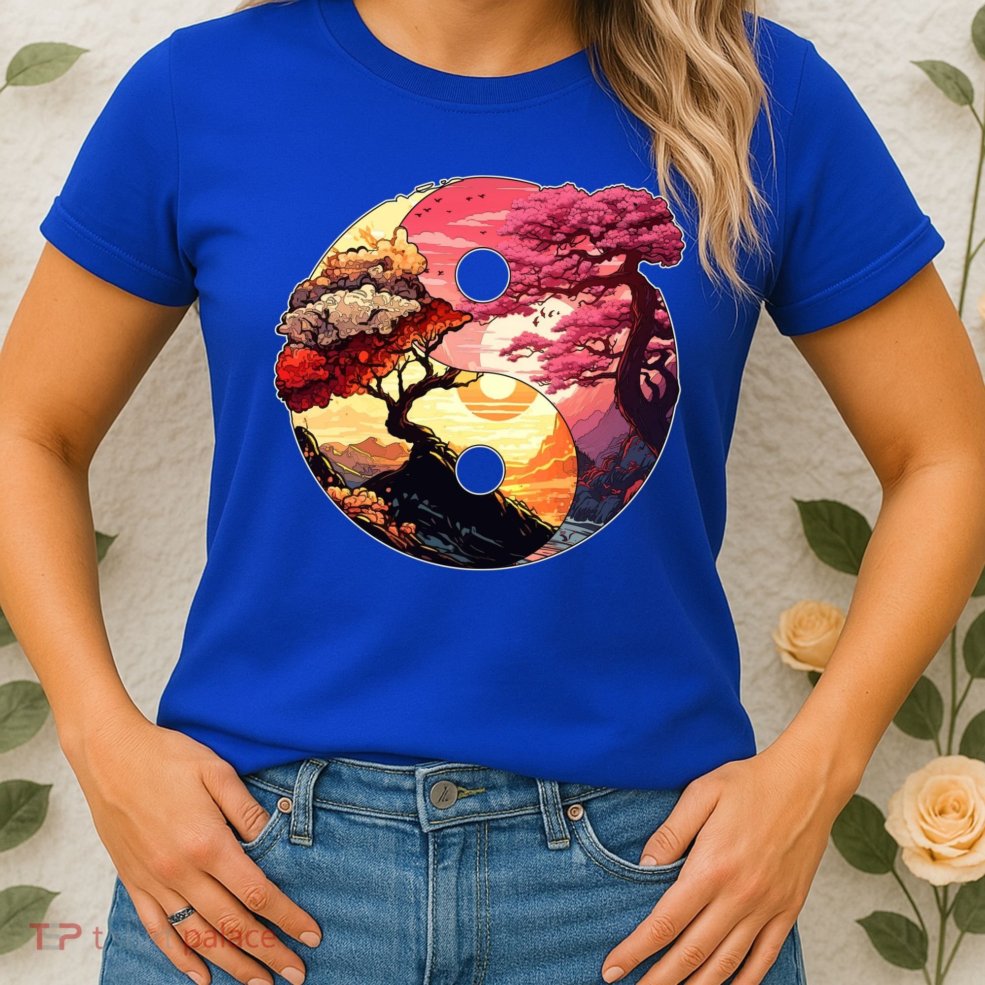 Yin And Yang Japanese Bonsai Trees Seasons Fall Spring Women's T-Shirt