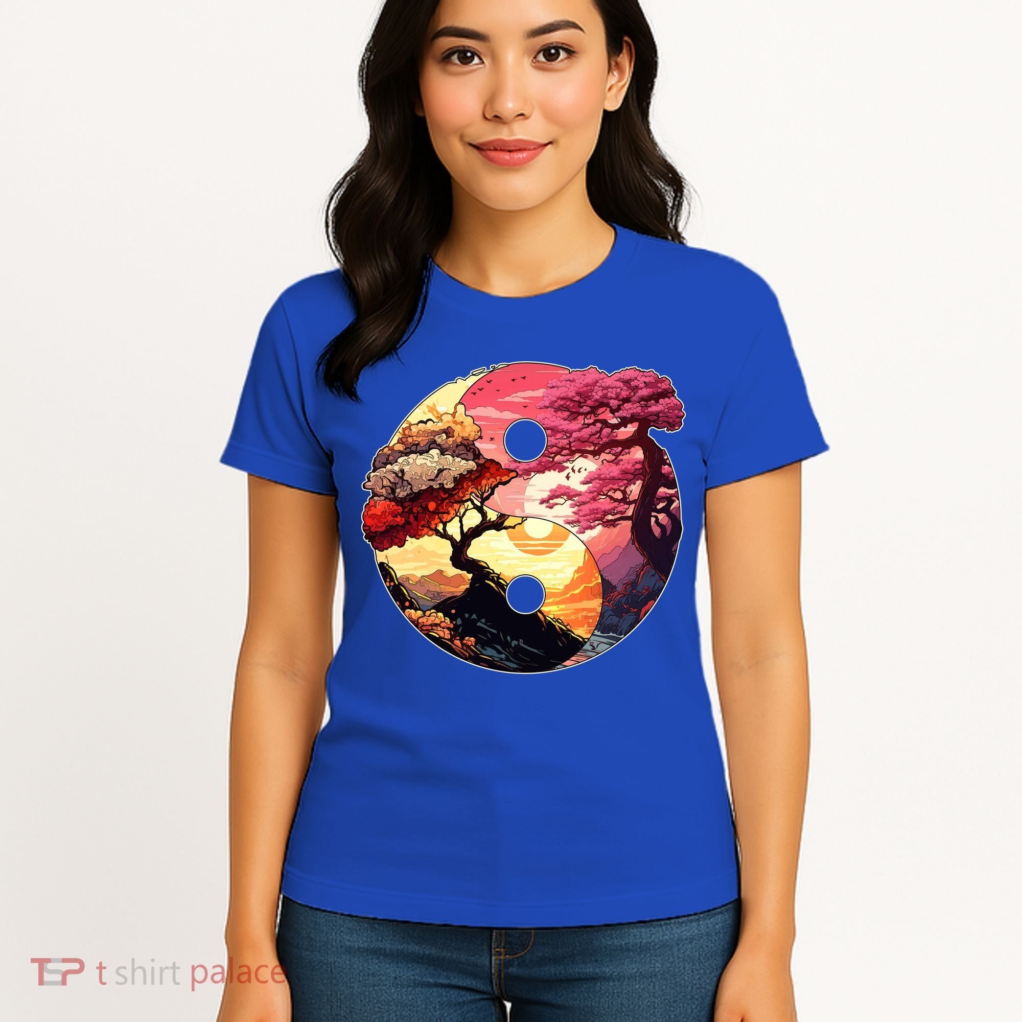 Yin And Yang Japanese Bonsai Trees Seasons Fall Spring Women's T-Shirt