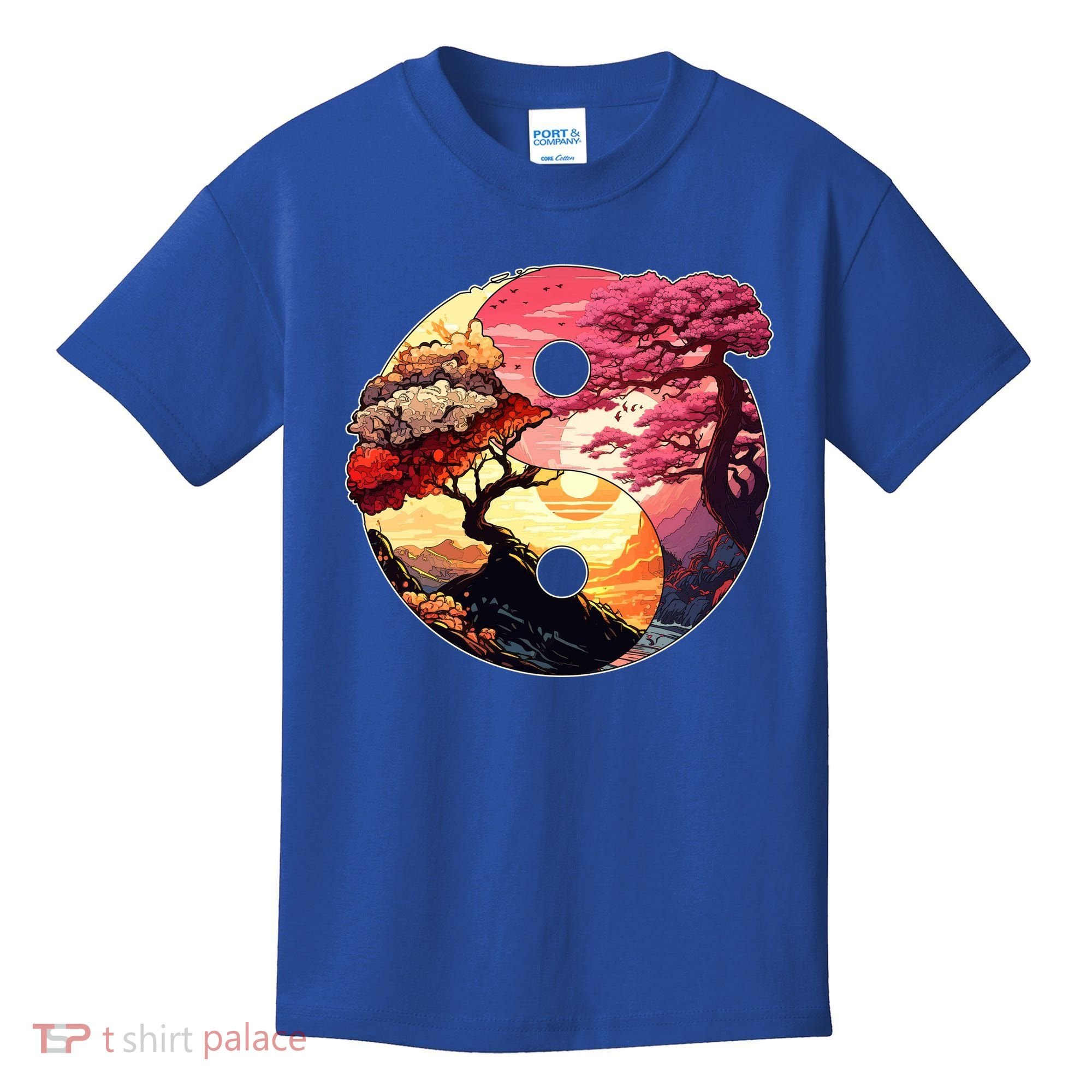 Yin And Yang Japanese Bonsai Trees Seasons Fall Spring Kids T-Shirt