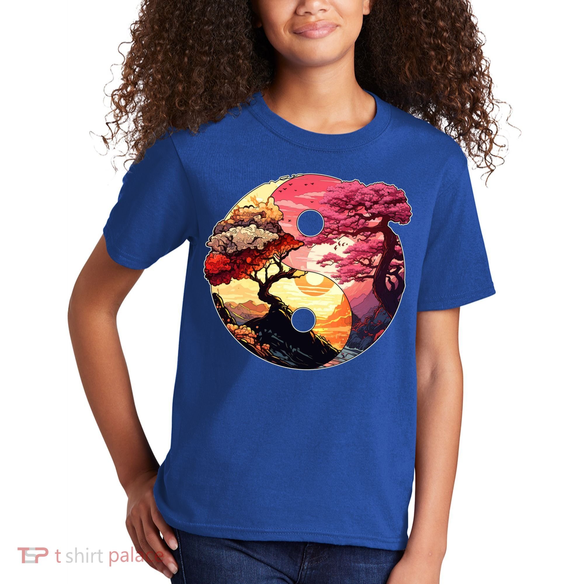 Yin And Yang Japanese Bonsai Trees Seasons Fall Spring Kids T-Shirt