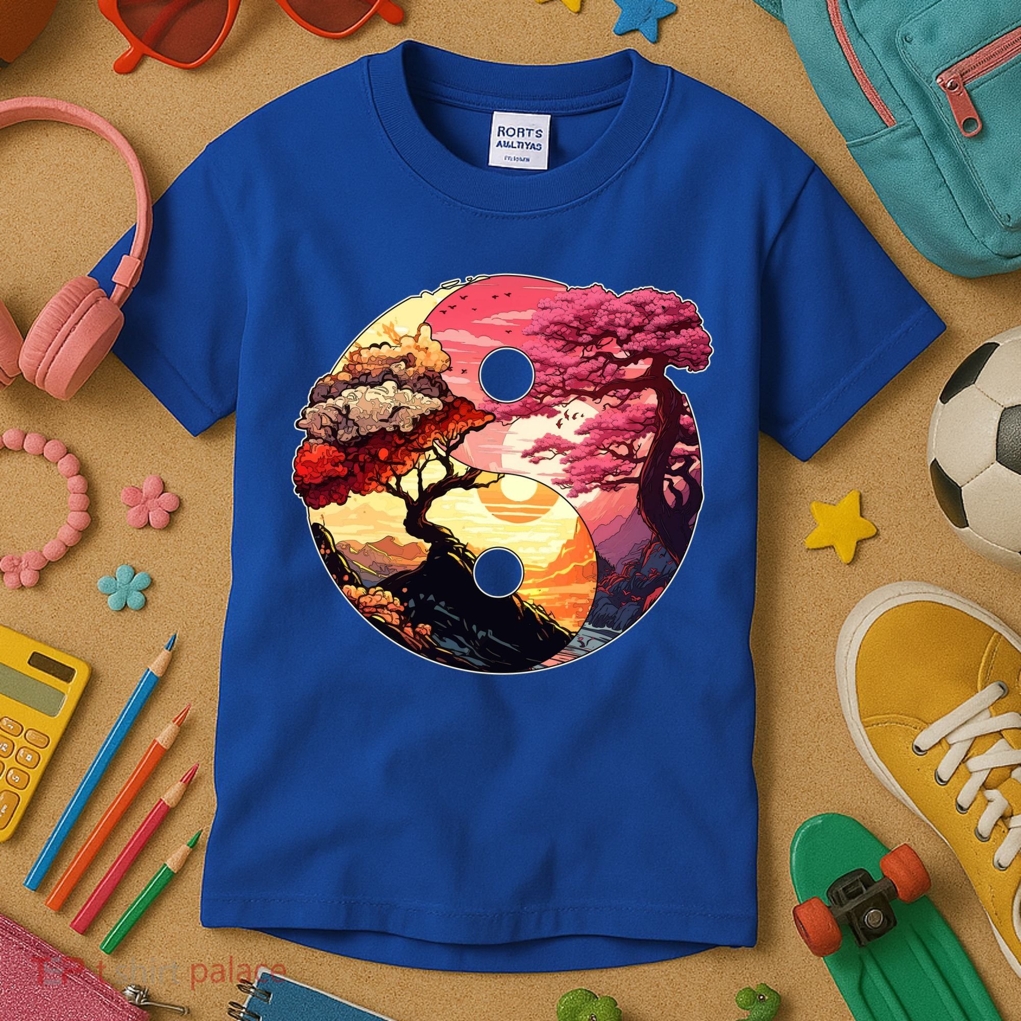 Yin And Yang Japanese Bonsai Trees Seasons Fall Spring Kids T-Shirt