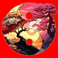 Yin And Yang Japanese Bonsai Trees Seasons Fall Spring Santa Hat thumb 1