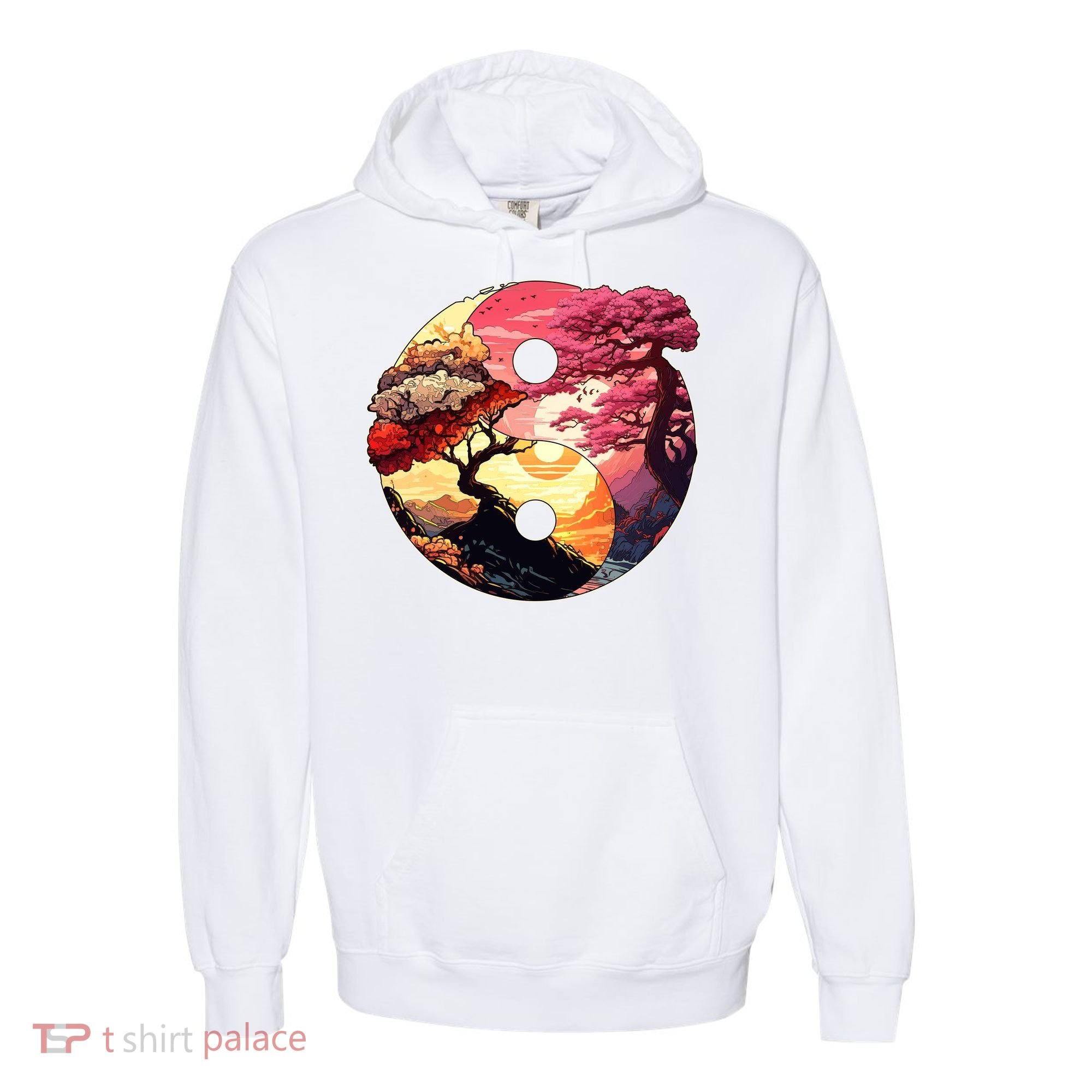 Yin And Yang Japanese Bonsai Trees Seasons Fall Spring Comfort Colors Garment-Dyed Hooded Sweatshirt