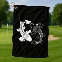 Yin And Yang Japanese Koi Fish Golf Towel thumb 1
