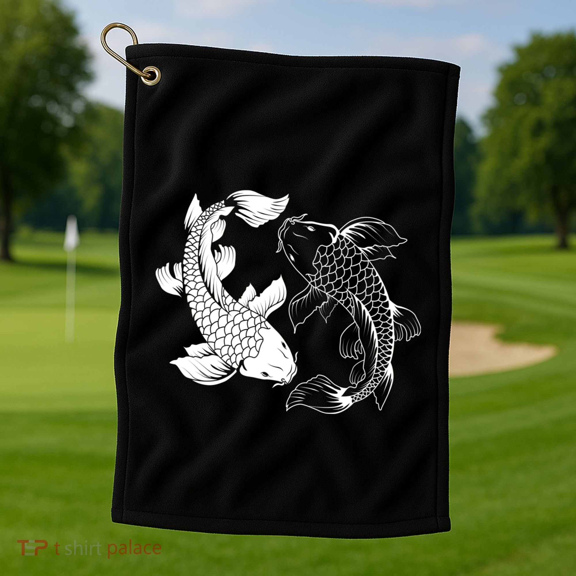 Yin And Yang Japanese Koi Fish Golf Towel