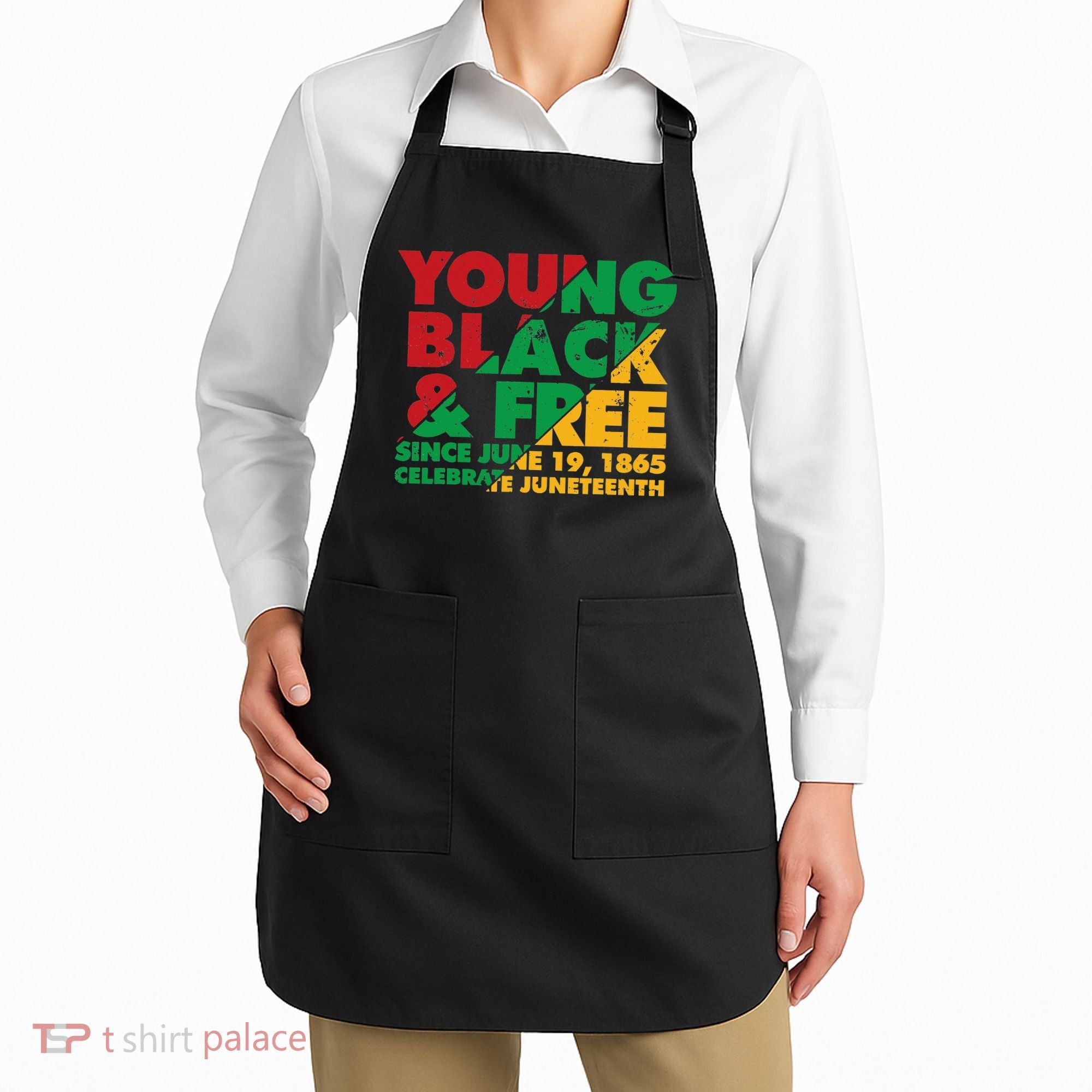 Young Black and Free novelty Juneteenth Apron