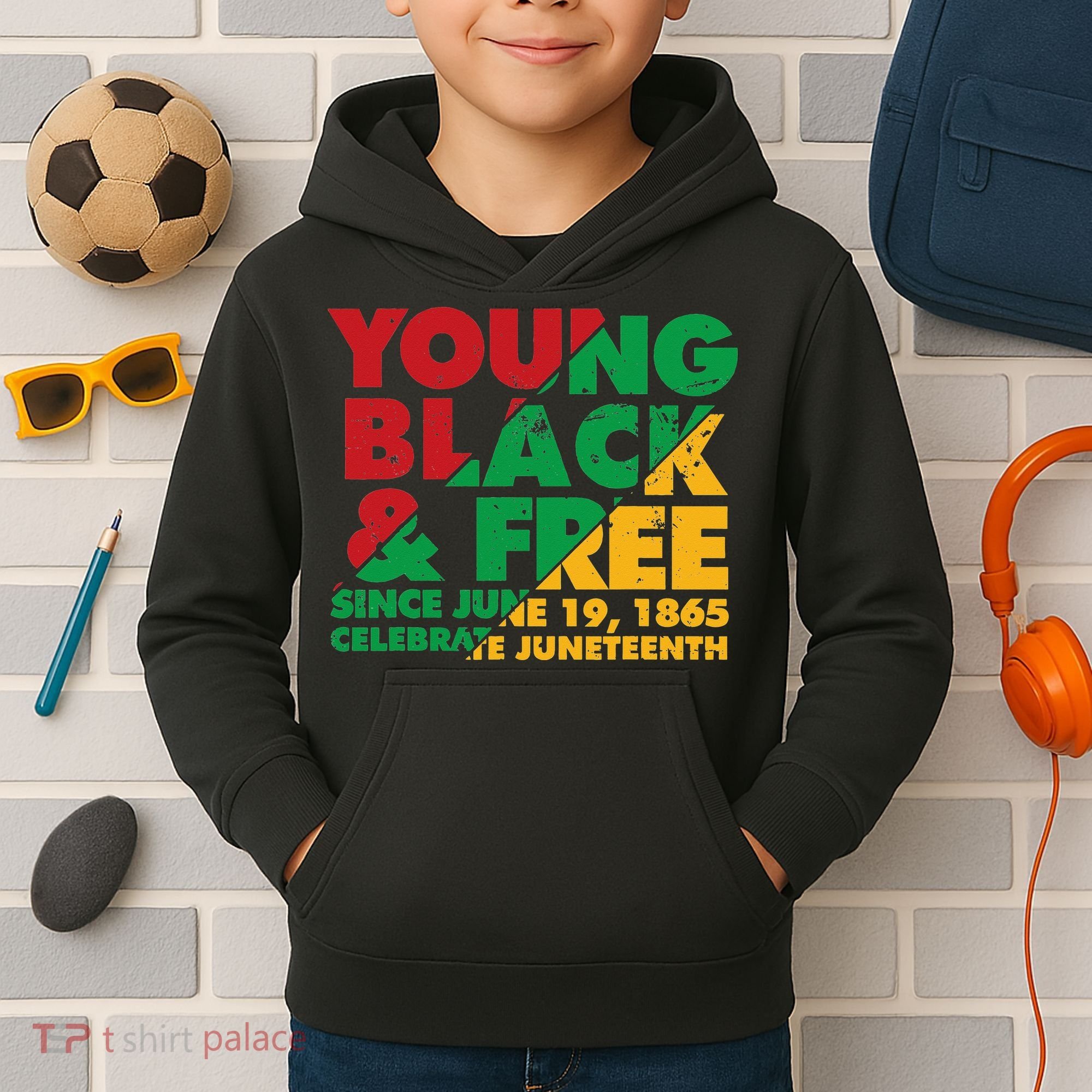 Young Black and Free novelty Juneteenth Kids Hoodie