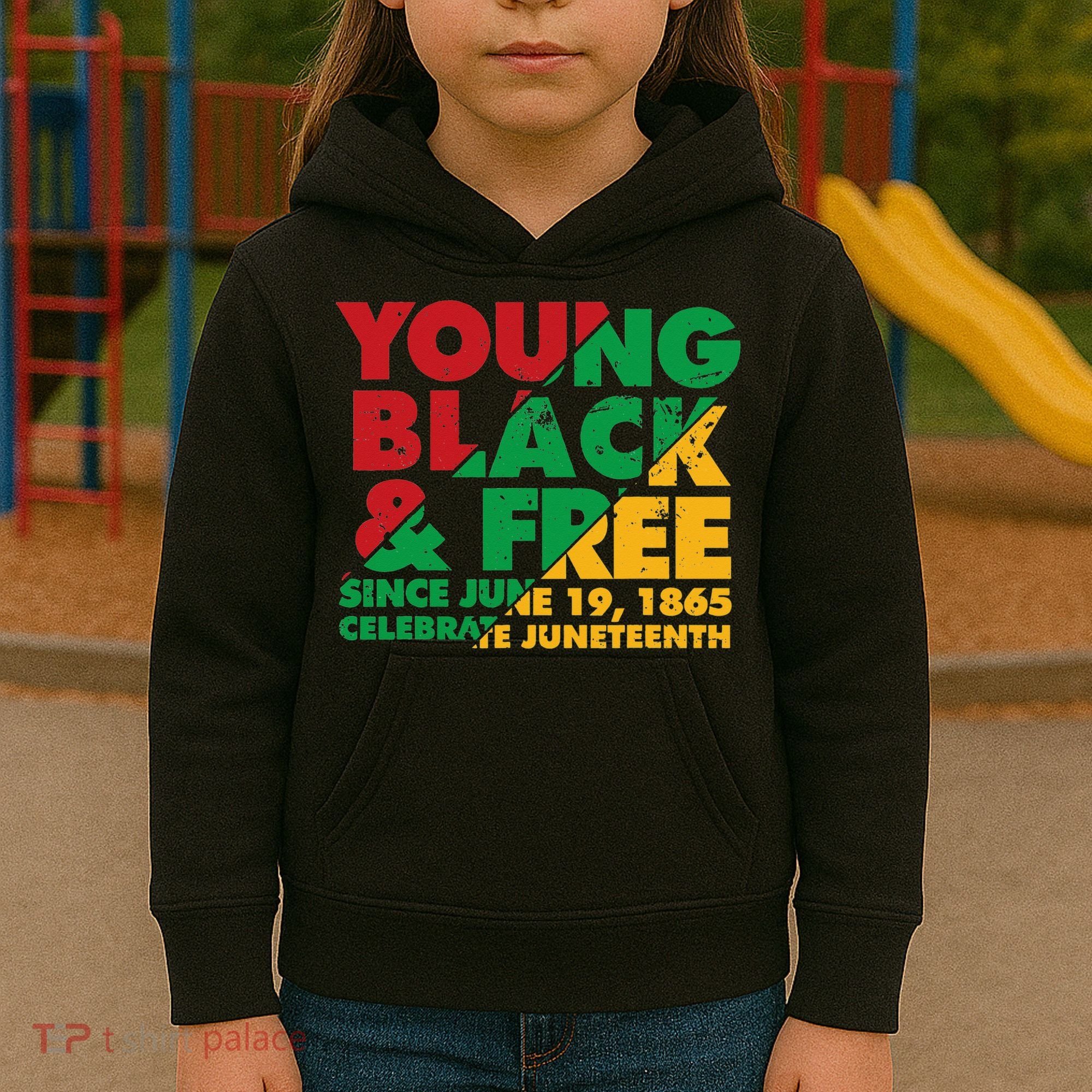Young Black and Free novelty Juneteenth Kids Hoodie