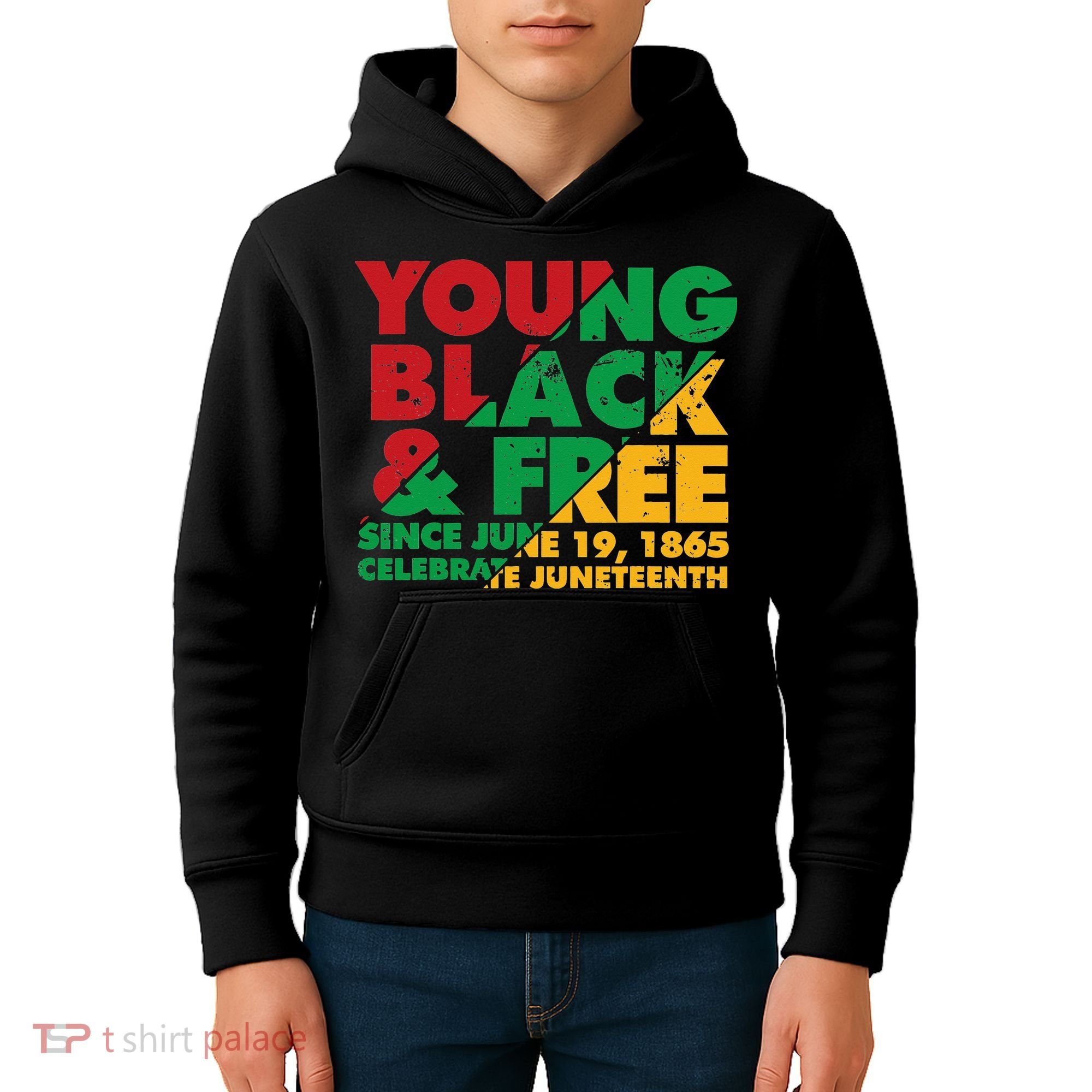 Young Black and Free novelty Juneteenth Kids Hoodie