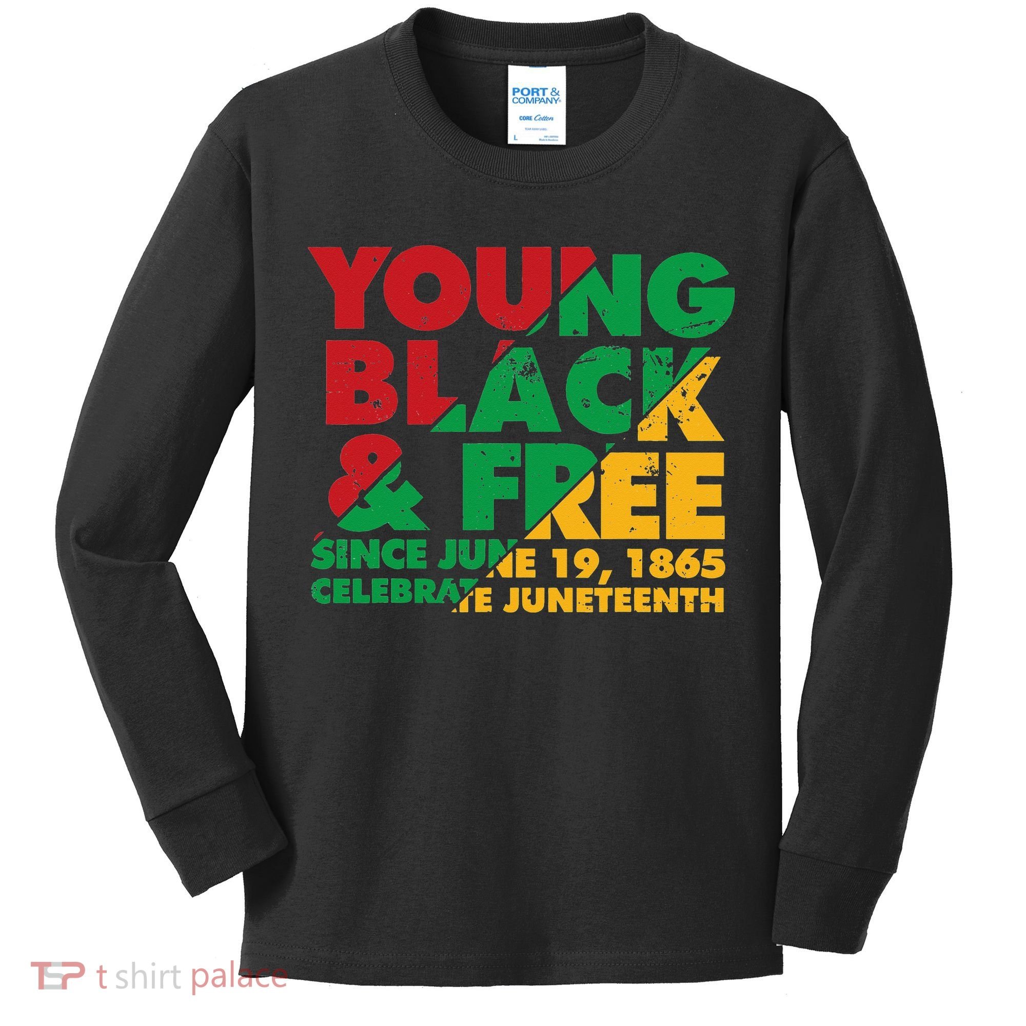 Young Black and Free novelty Juneteenth Kids Long Sleeve Shirt