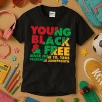 Young Black and Free novelty Juneteenth Kids T-Shirt thumb 3