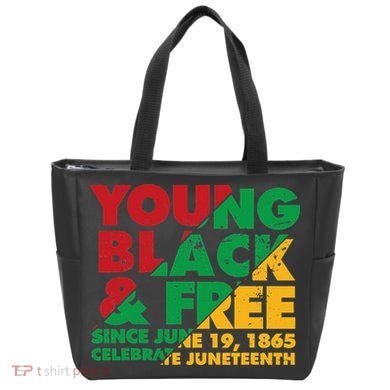 Young Black and Free novelty Juneteenth Tote Bag