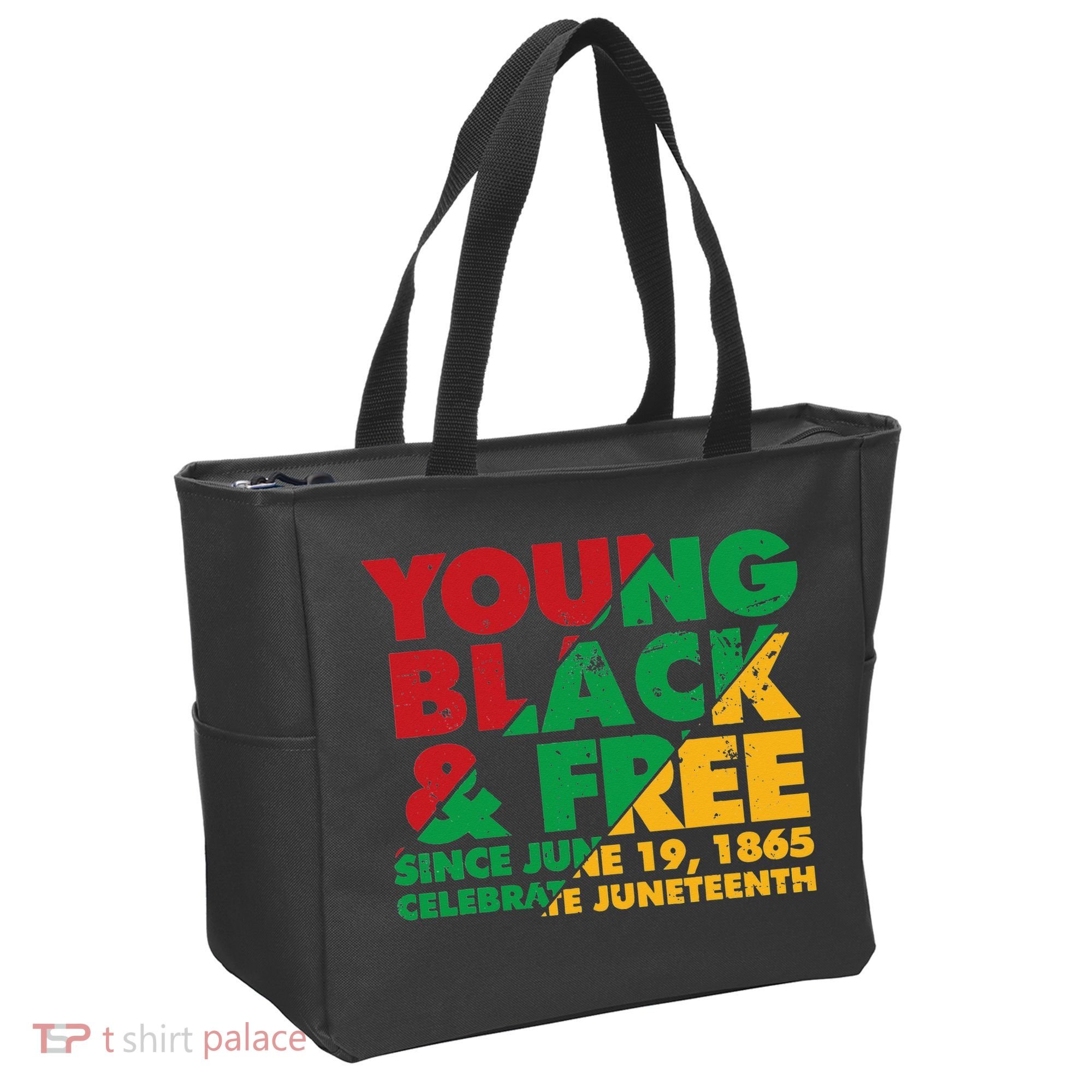 Young Black and Free novelty Juneteenth Tote Bag