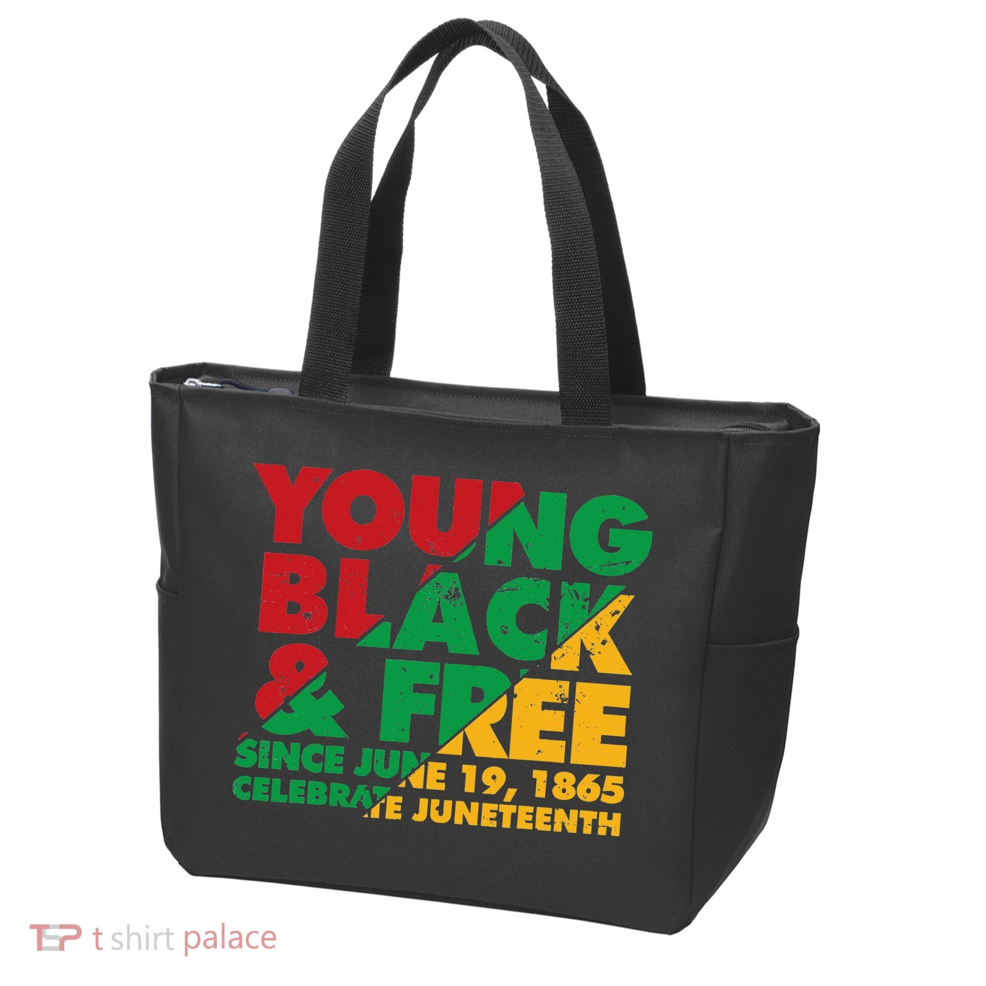 Young Black and Free novelty Juneteenth Tote Bag