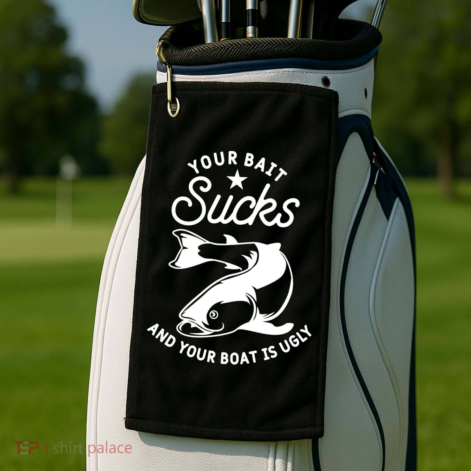 Your Bait Sucks And Your Boat Is Ugly Cool Gift Golf Towel
