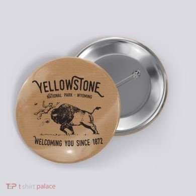 Yellowstone Bison Toss National Park Wyoming Button