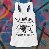 Yellowstone Bison Toss National Park Wyoming Women's Tank Top thumb 3