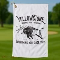 Yellowstone Bison Toss National Park Wyoming Golf Towel thumb 1