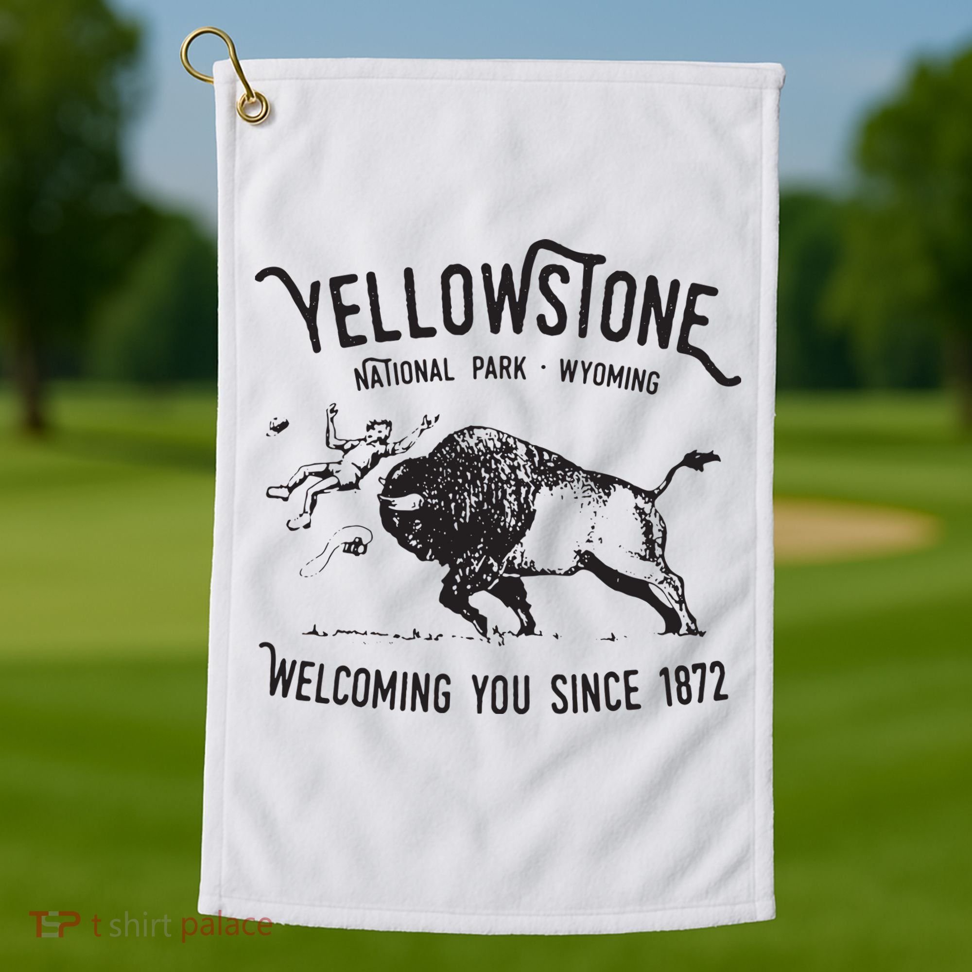 Yellowstone Bison Toss National Park Wyoming Golf Towel