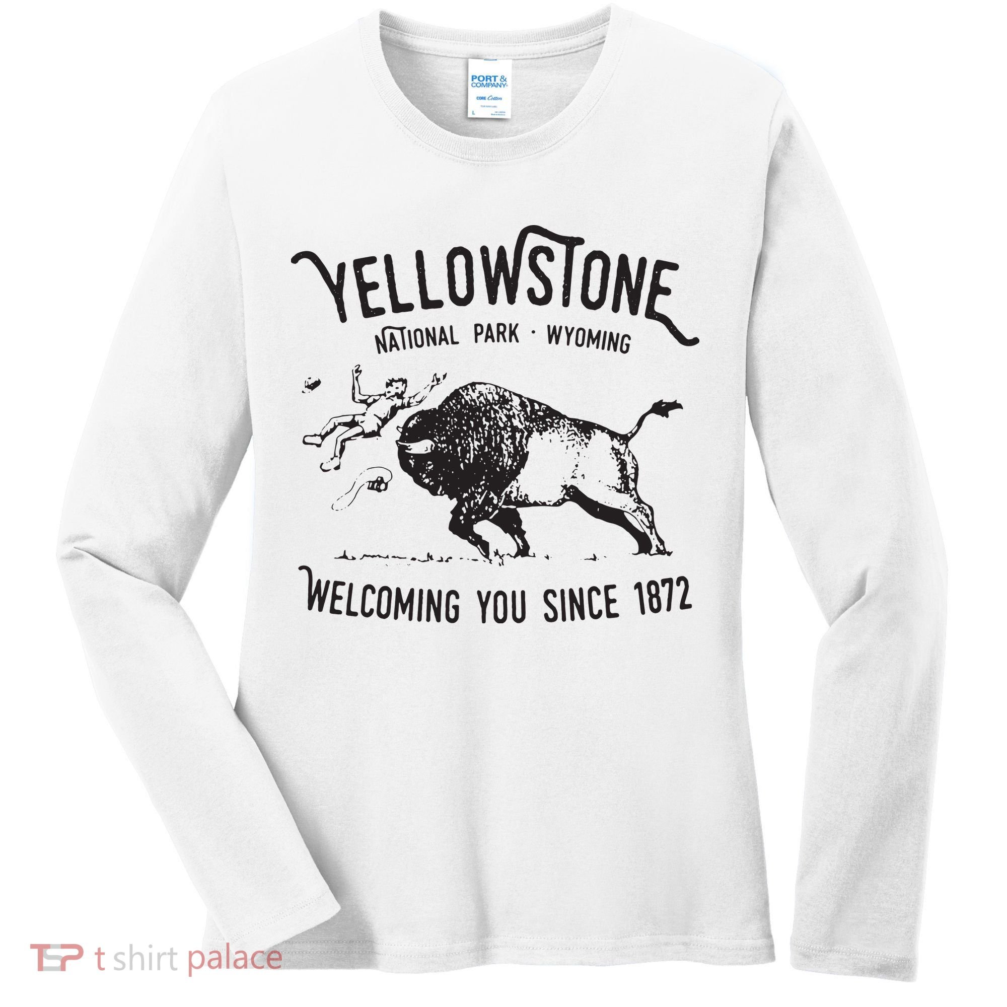 Yellowstone Bison Toss National Park Wyoming Women's Long Sleeve Shirt