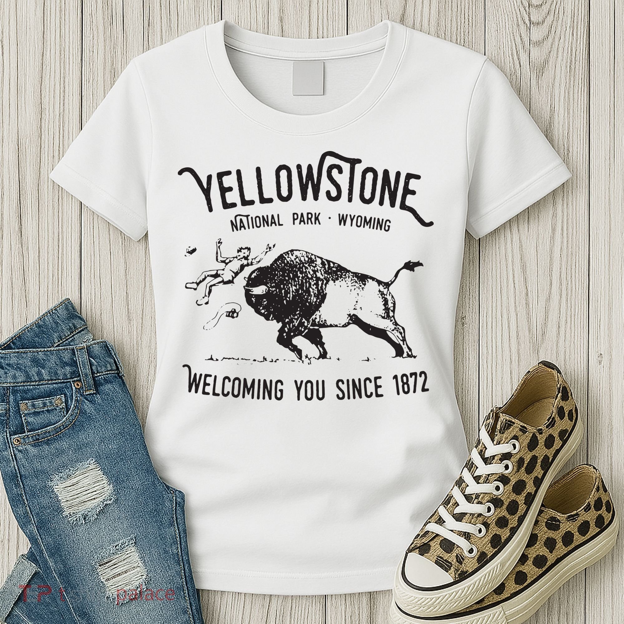 Yellowstone Bison Toss National Park Wyoming Women's T-Shirt