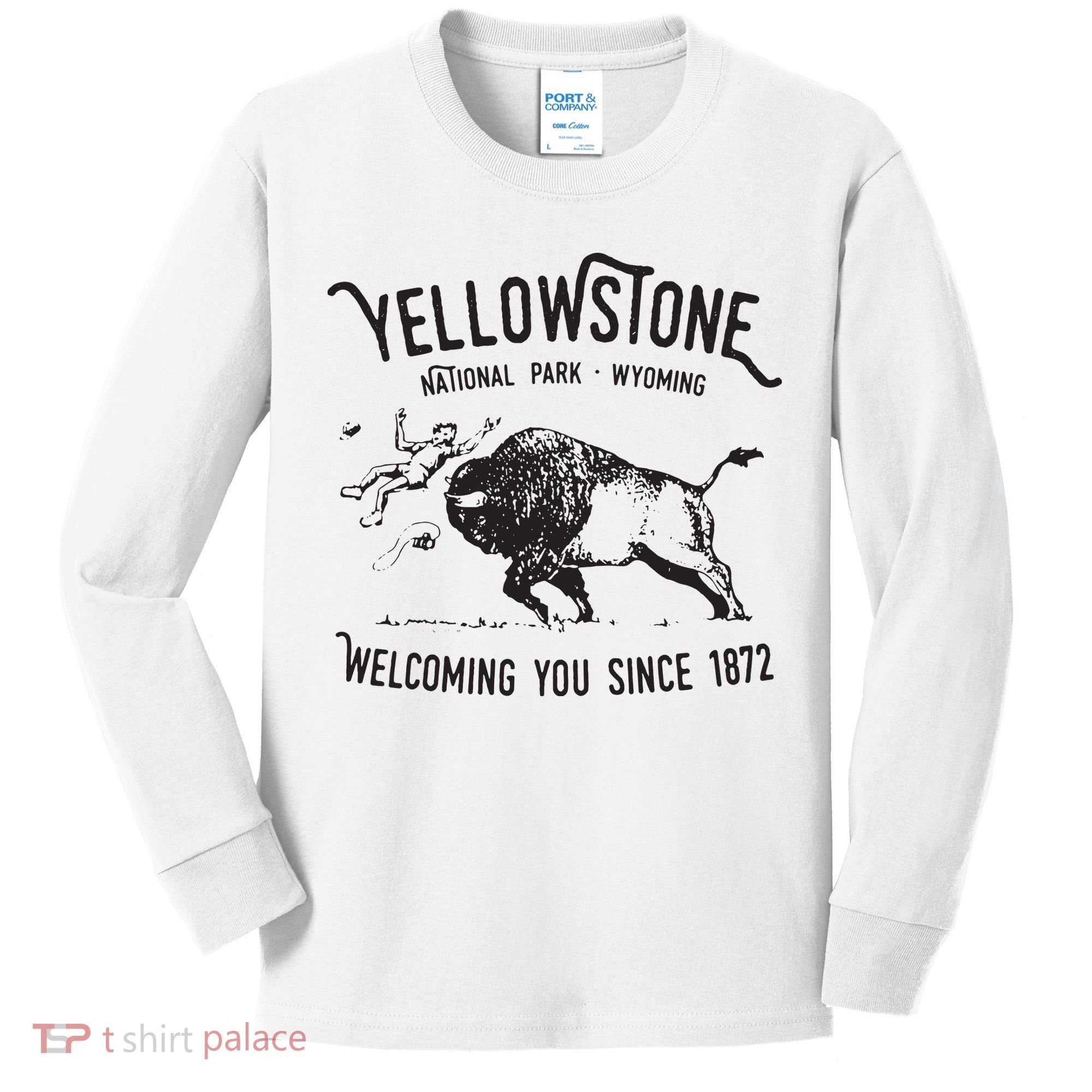 Yellowstone Bison Toss National Park Wyoming Kids Long Sleeve Shirt