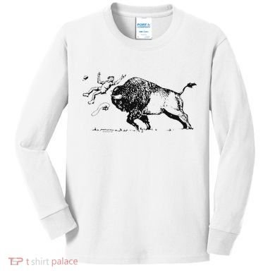 Yellowstone Bison Toss Warning Flyer Kids Long Sleeve Shirt