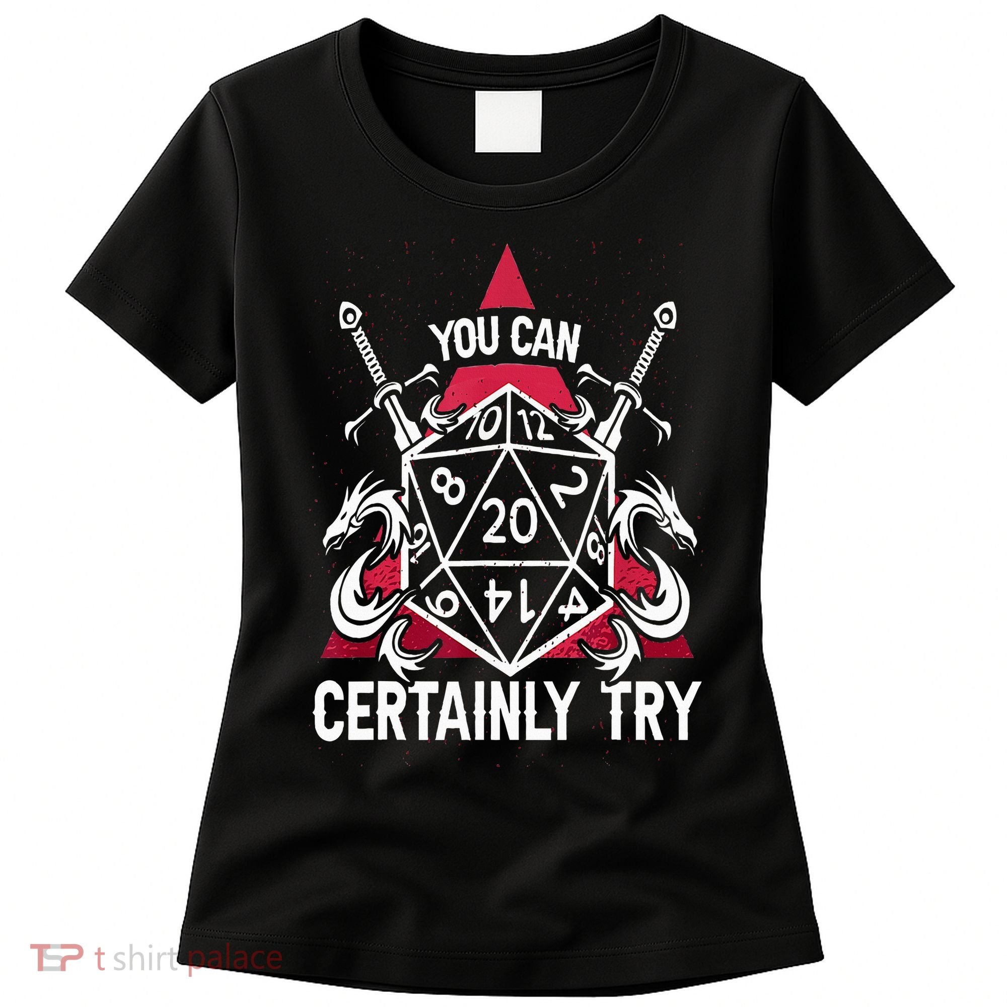 You Can Certainly Try D20 Dice Funny RPG Dragons Gamer Gift Women's T-Shirt