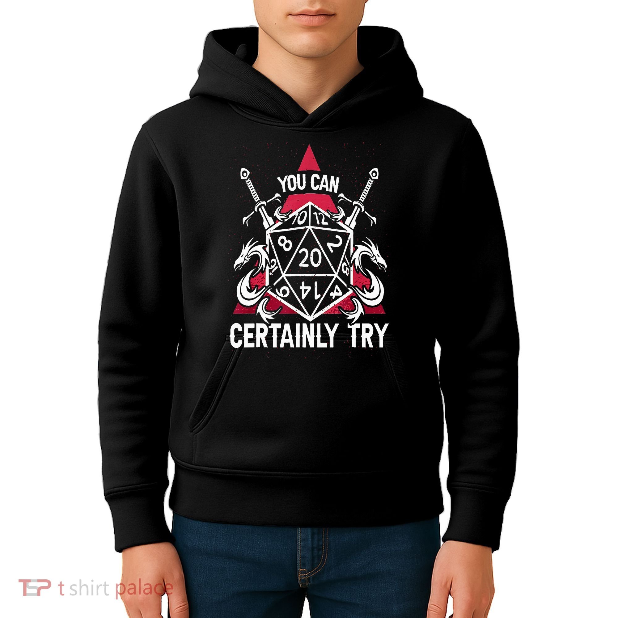 You Can Certainly Try D20 Dice Funny RPG Dragons Gamer Gift Kids Hoodie