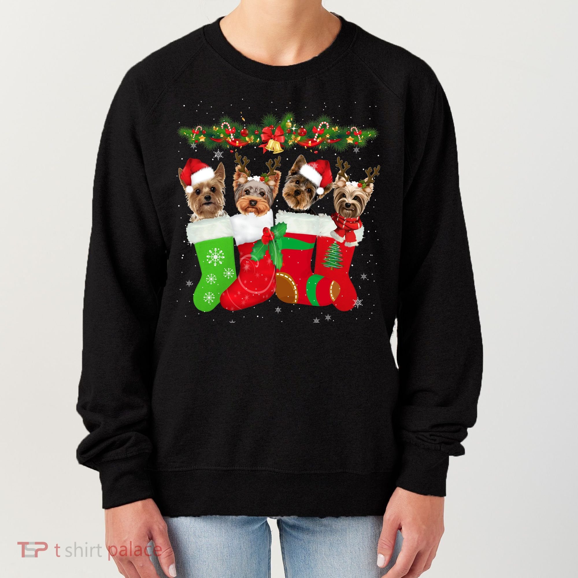 Yorkie Christmas Gift Stocking Dog Lover Xmas Gift Women's Sweatshirt