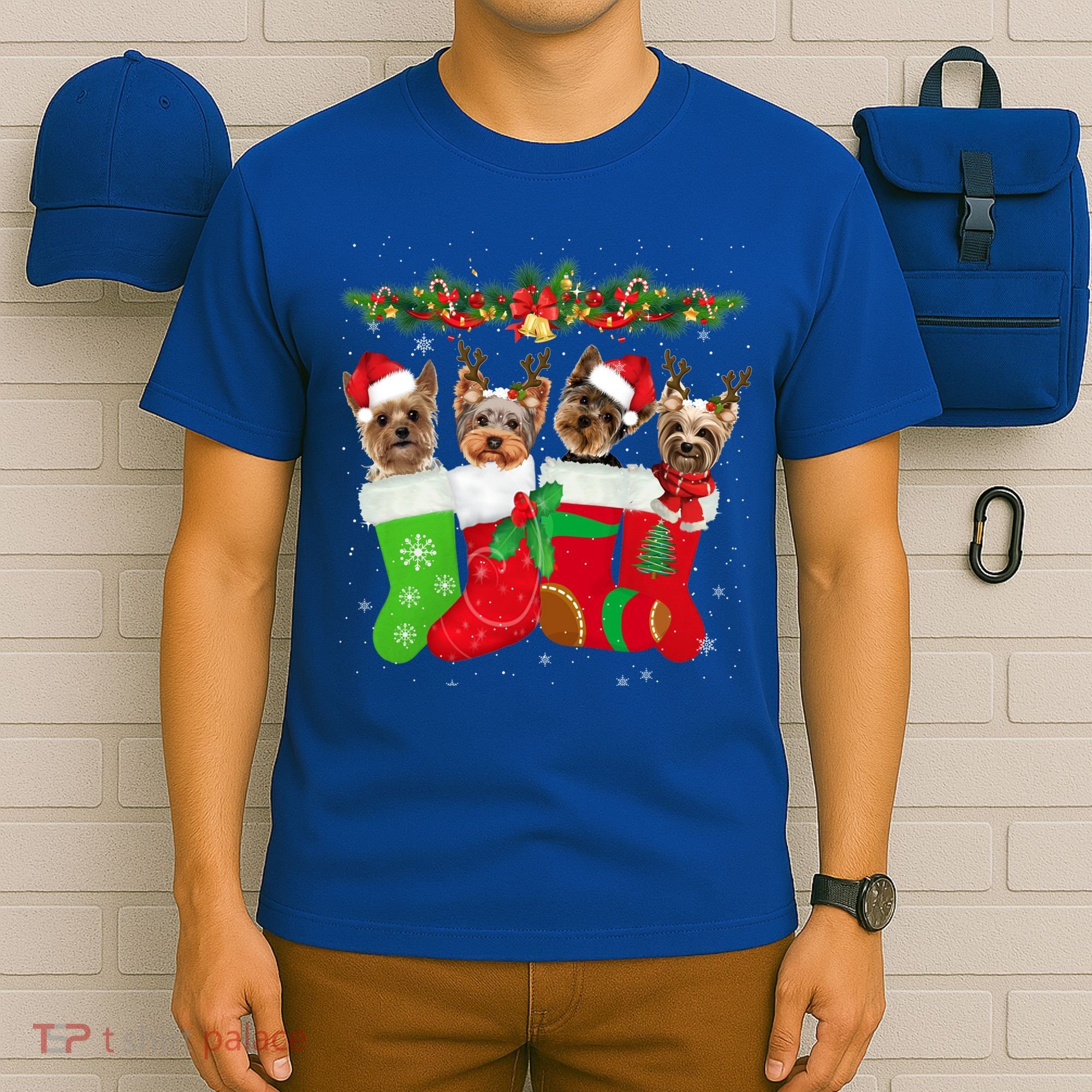 Yorkie Christmas Gift Stocking Dog Lover Xmas Gift T-Shirt