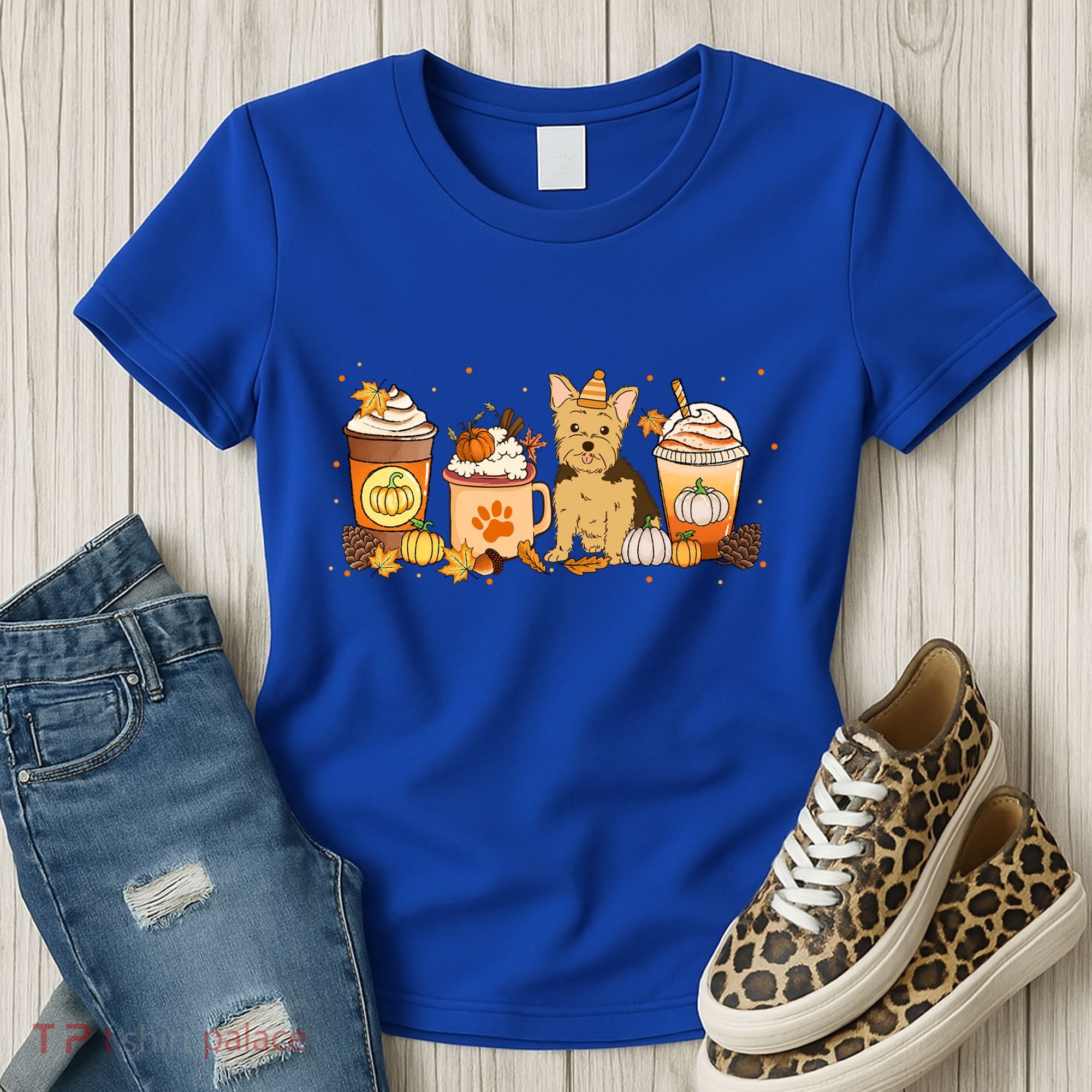 Yorkie Coffee Pumpkin Spice Dog Lovers Fall Thanksgiving Great Gift Women's T-Shirt