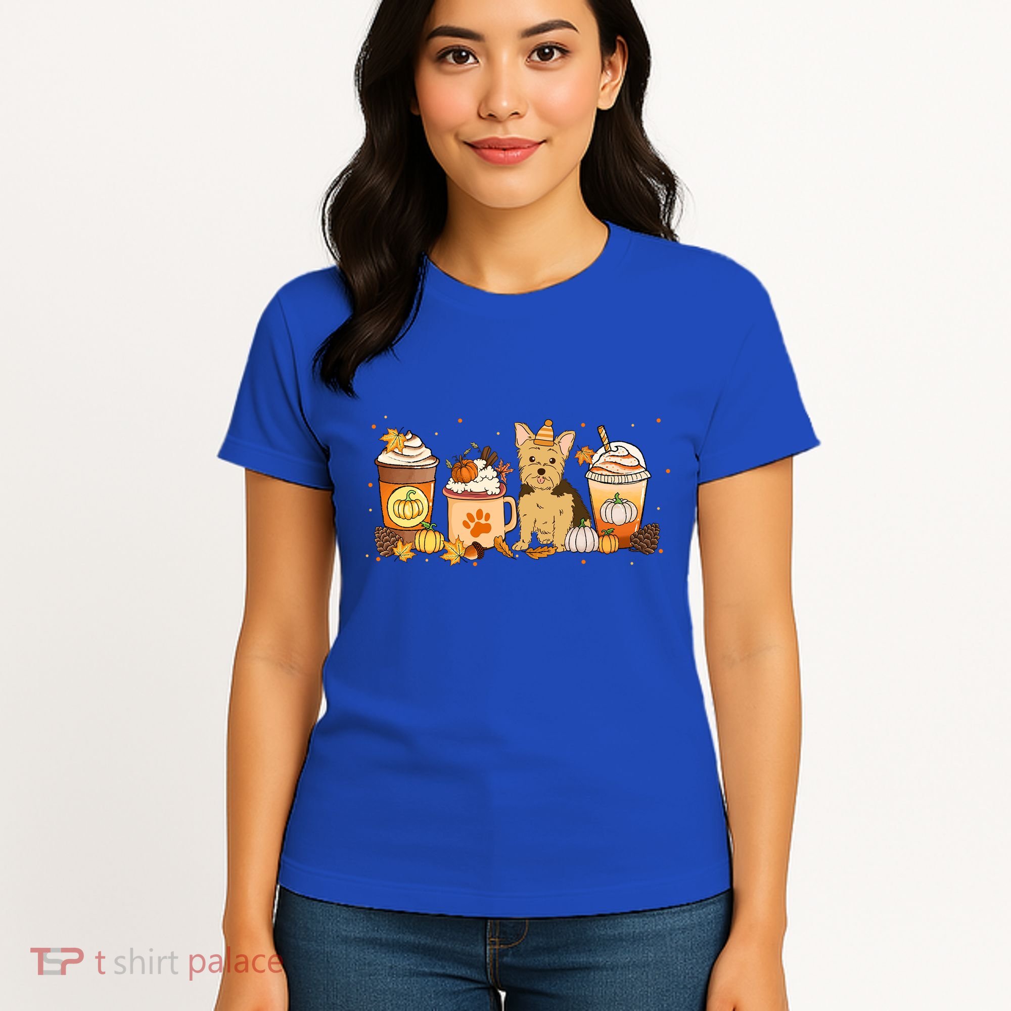 Yorkie Coffee Pumpkin Spice Dog Lovers Fall Thanksgiving Great Gift Women's T-Shirt