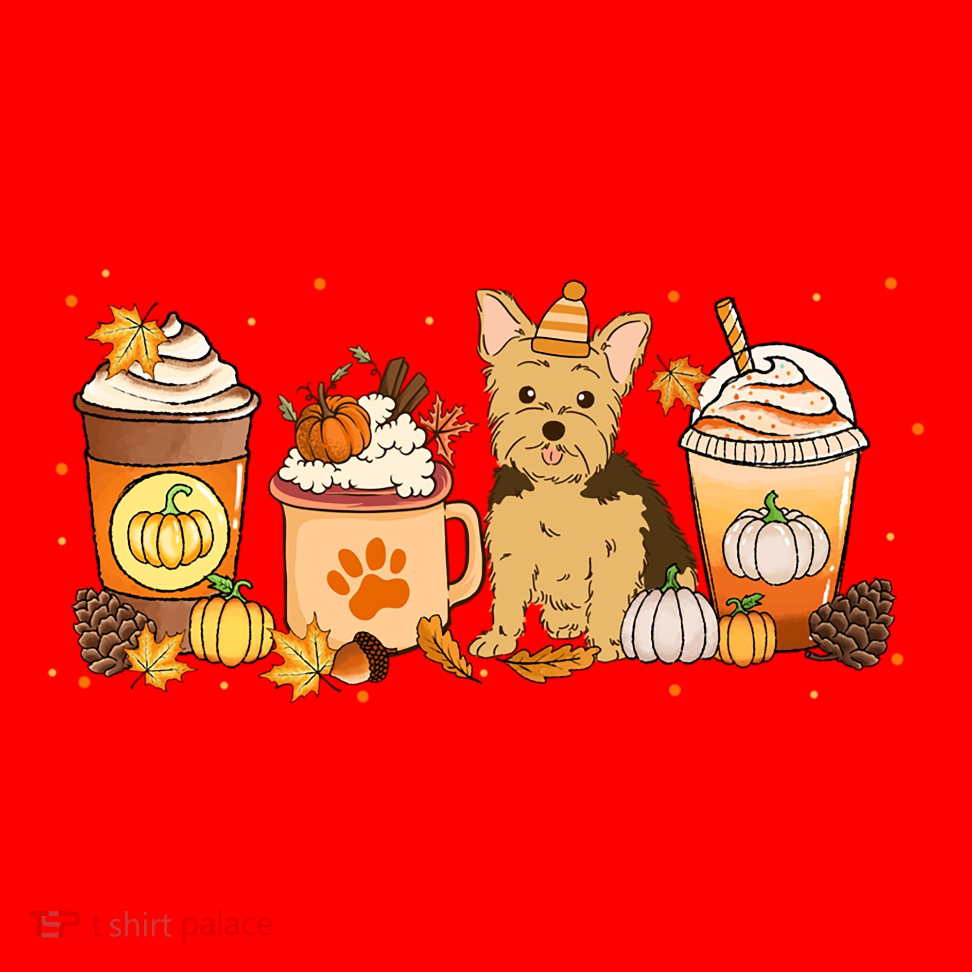 Yorkie Coffee Pumpkin Spice Dog Lovers Fall Thanksgiving Great Gift Santa Hat