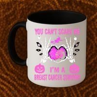 You Cant Scare Me Im A Breast Cancer Survivor Halloween Coffee Mug thumb 2