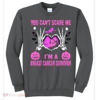 You Cant Scare Me Im A Breast Cancer Survivor Halloween Sweatshirt thumb 0