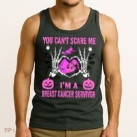 You Cant Scare Me Im A Breast Cancer Survivor Halloween Tank Top thumb 3