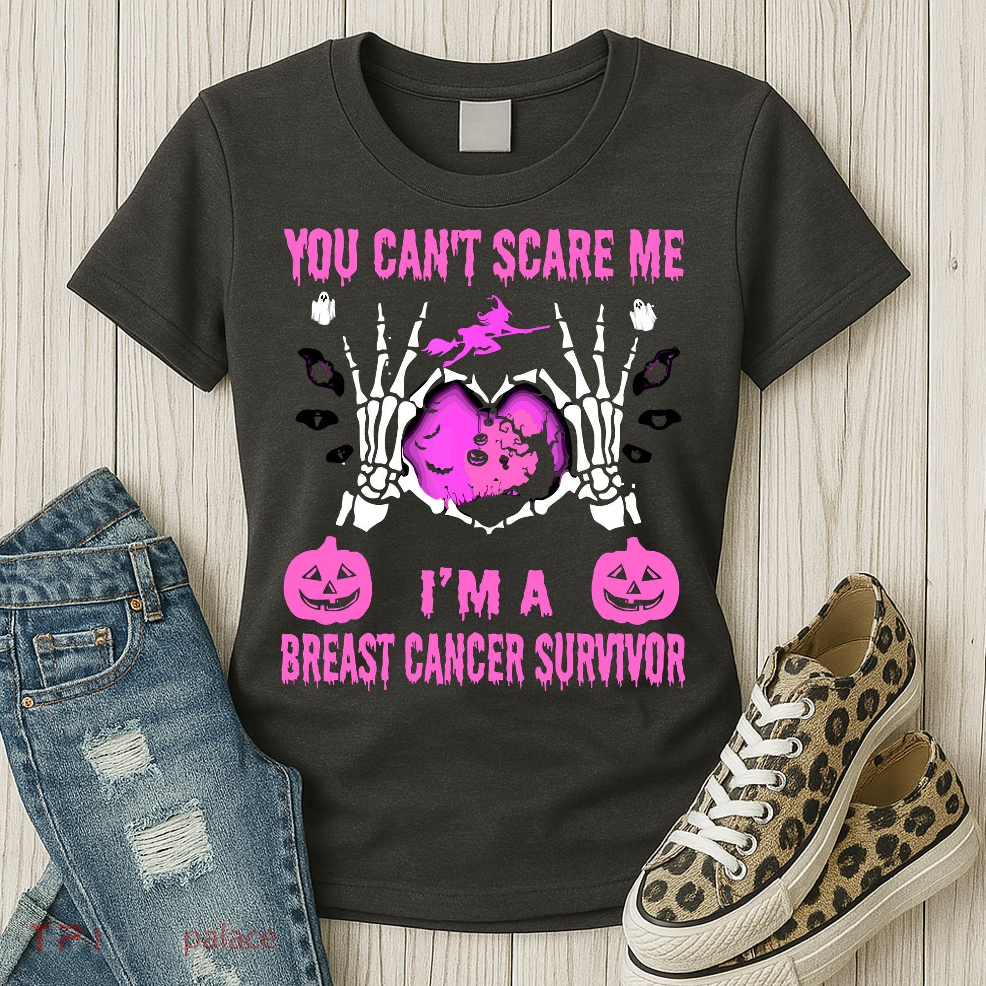 You Cant Scare Me Im A Breast Cancer Survivor Halloween Women's T-Shirt