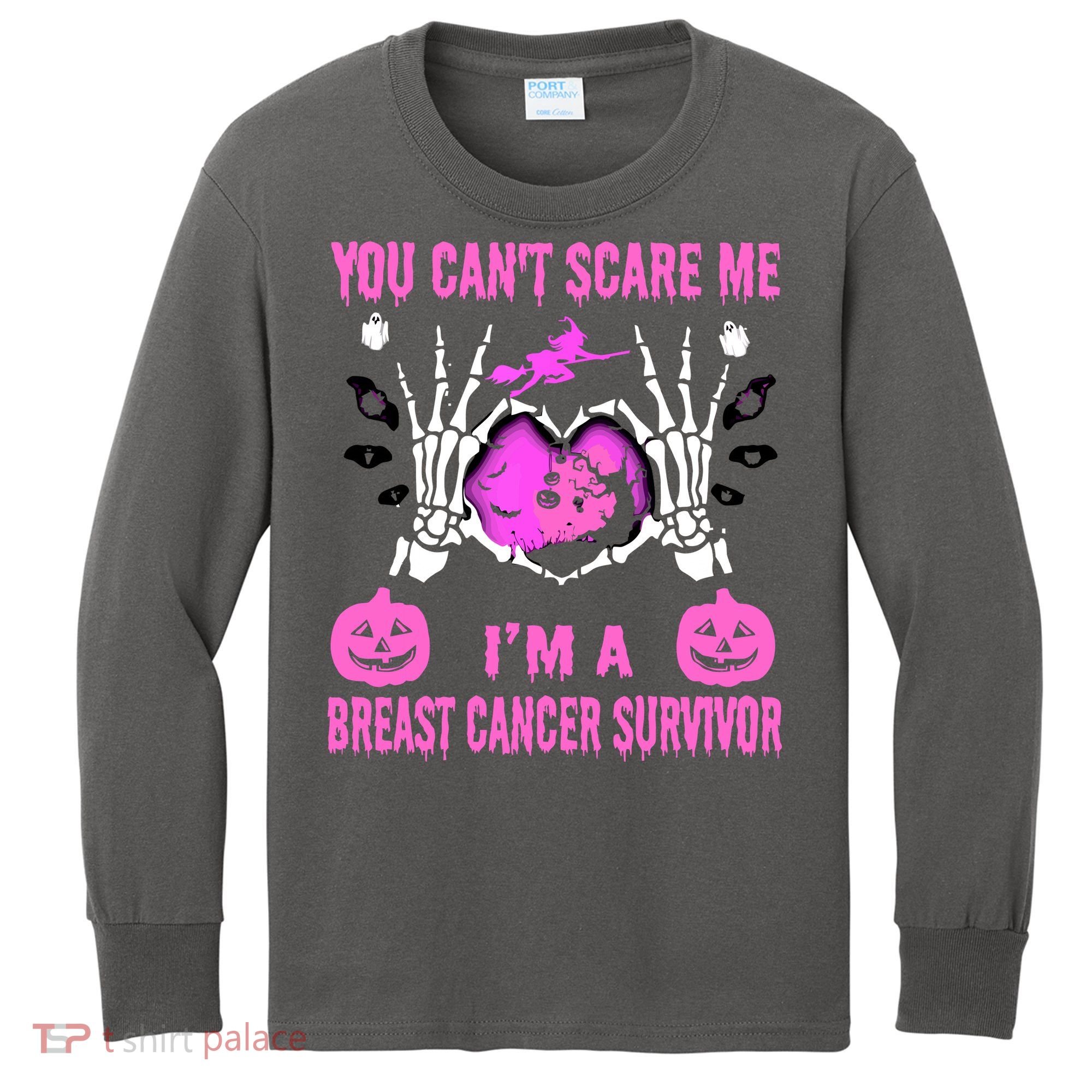 You Cant Scare Me Im A Breast Cancer Survivor Halloween Kids Long Sleeve Shirt