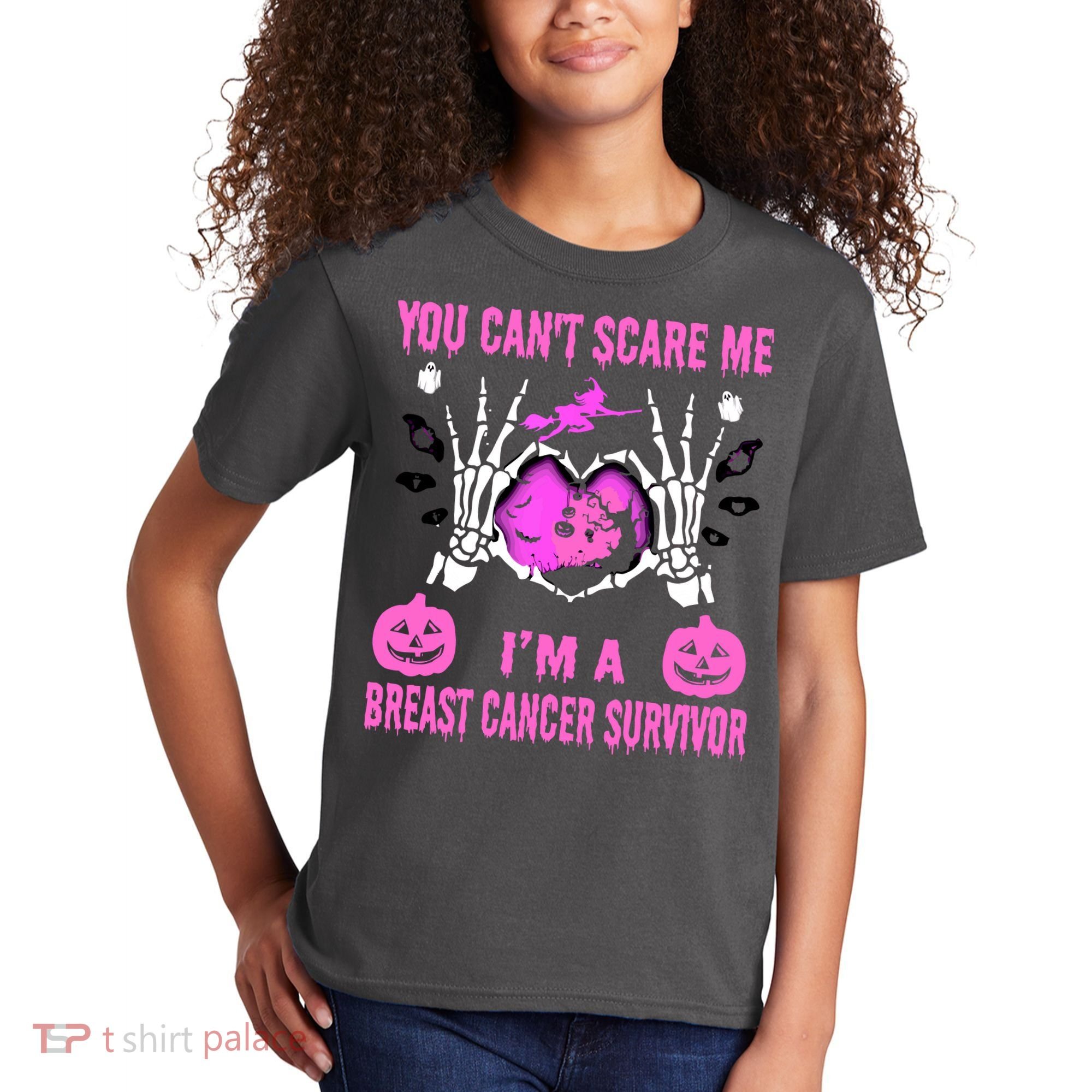 You Cant Scare Me Im A Breast Cancer Survivor Halloween Kids T-Shirt
