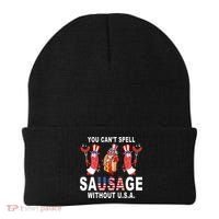 You Cant Spell Sausage Without USA 4th of July American Flag Beanie thumb 0