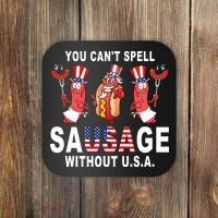 You Cant Spell Sausage Without USA 4th of July American Flag Coaster thumb 0