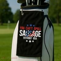 You Cant Spell Sausage Without Usa Funny Gift Golf Towel thumb 2