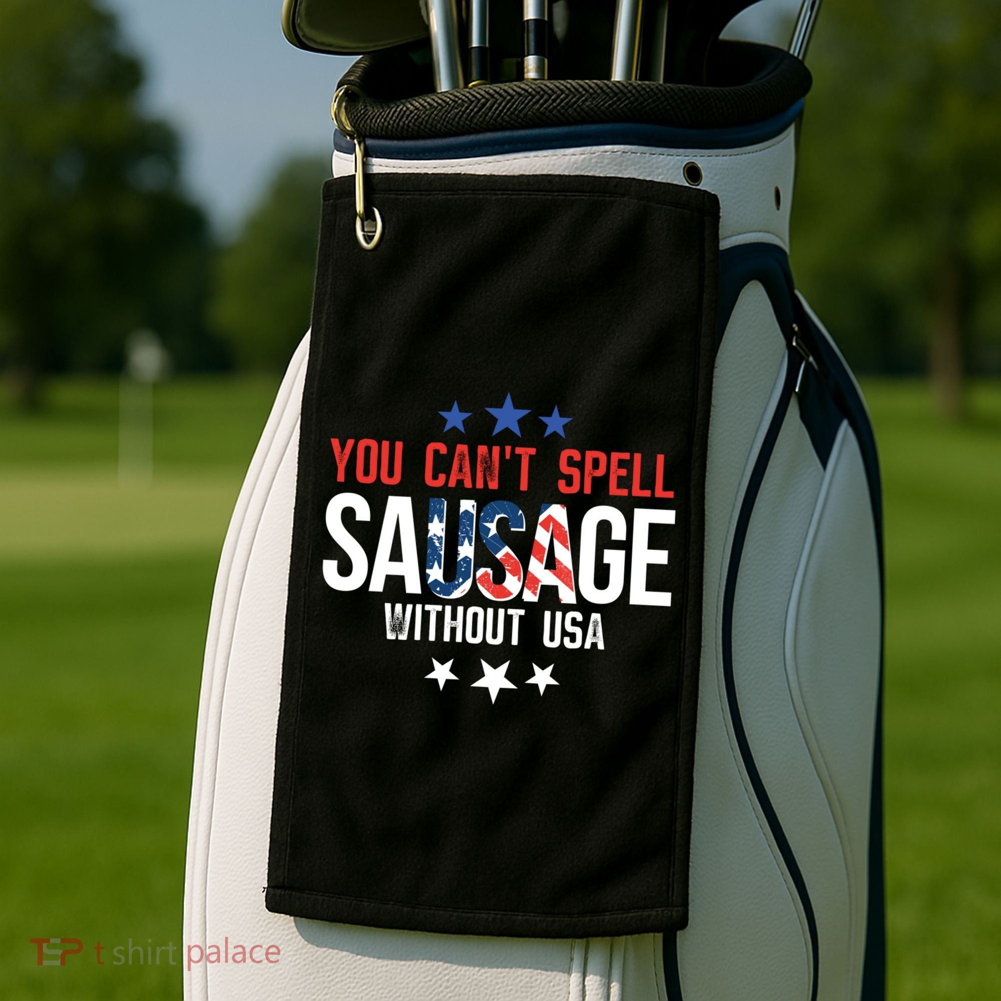 You Cant Spell Sausage Without Usa Funny Gift Golf Towel